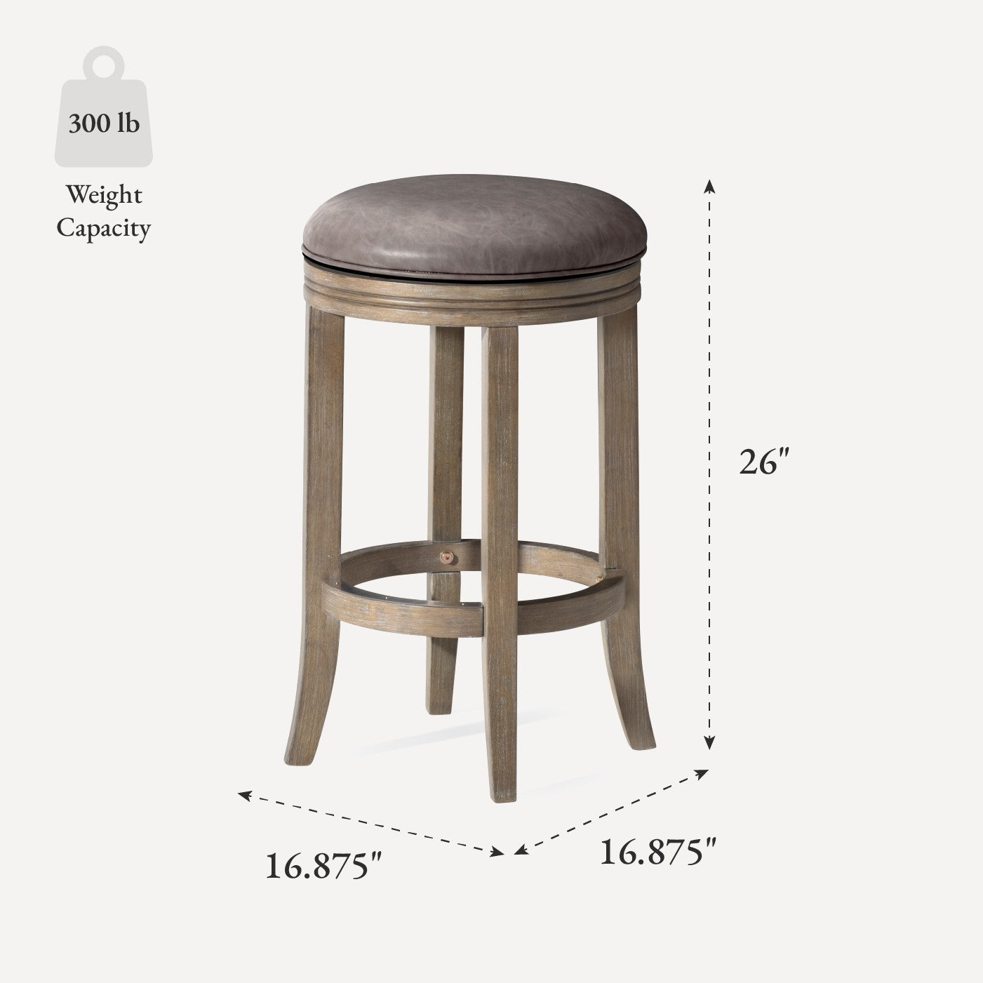 26" Eva Counter Stool in Grey Finish and Grey Faux Leather in Stools by Maven Lane