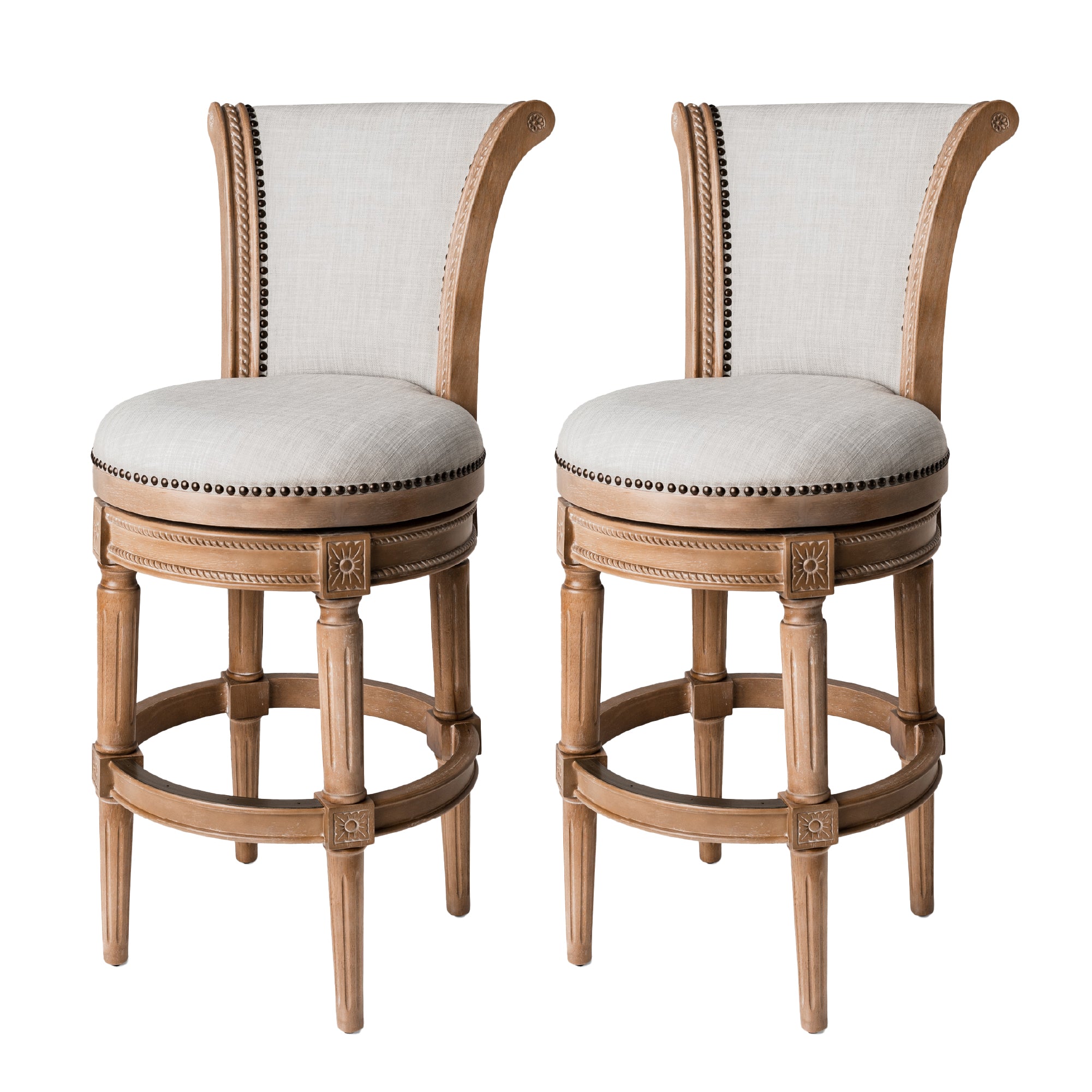 31" Pullman Bar Stool in Light Brown Finish with Natural Fabric (Set of 2) in Stools by Maven Lane