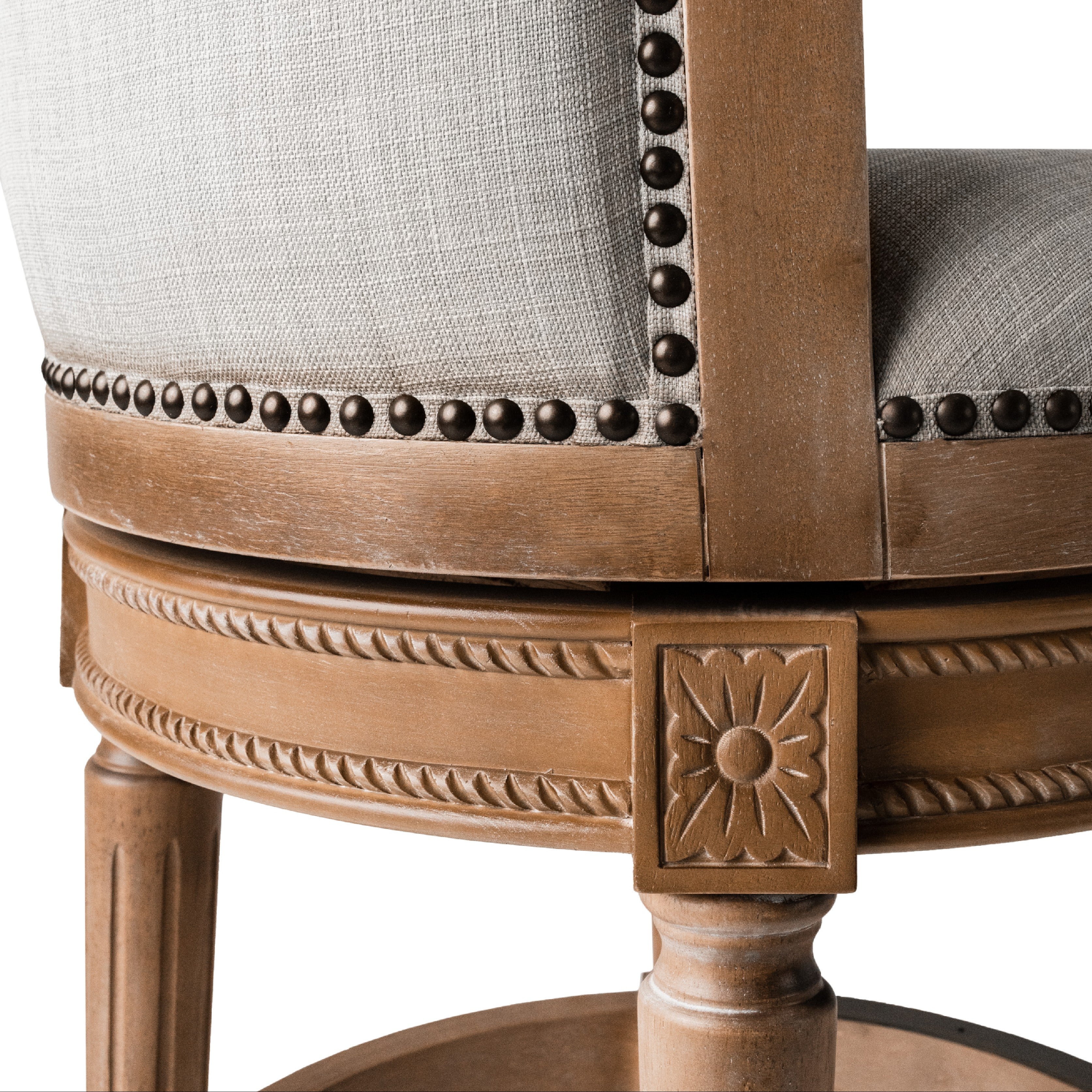 26" Pullman Counter Stool in Natural Finish with Light Grey Fabric Upholstery in Stools by Maven Lane
