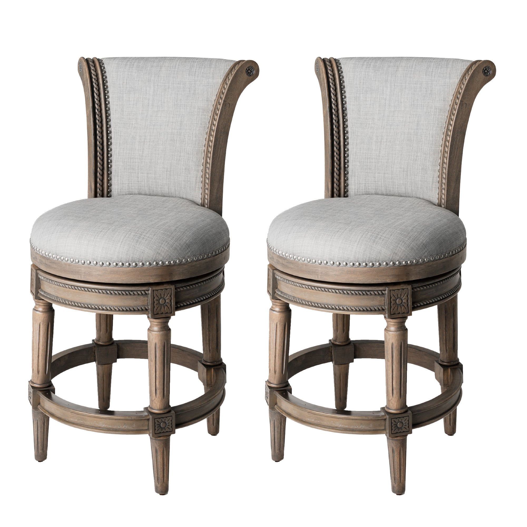 26" Pullman Counter Stool in Grey Finish with Grey Fabric (Set of 2) in Stools by Maven Lane