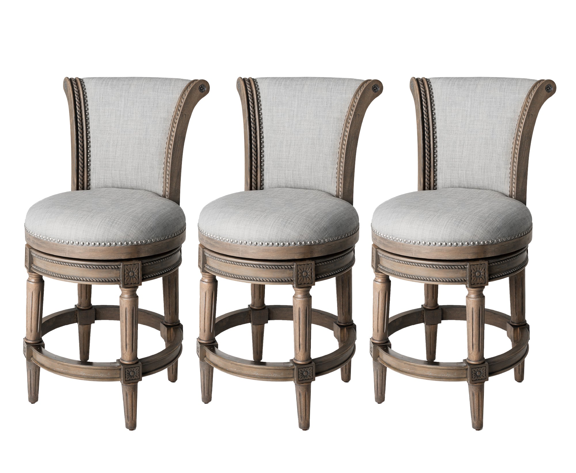 26" Pullman Counter Stool in Grey Finish with Grey Fabric (Set of 3) in Stools by Maven Lane