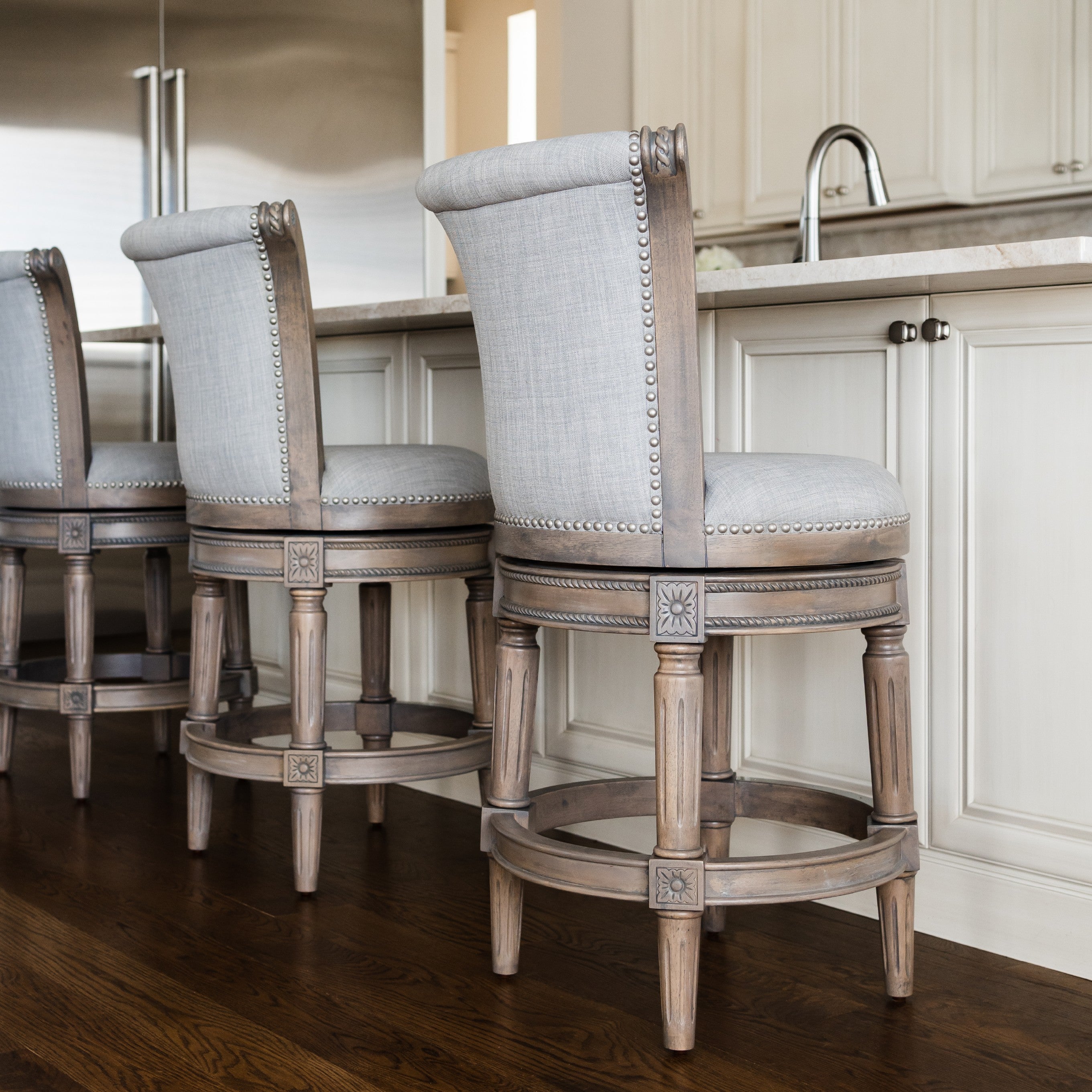 Pullman Counter Stool in Grey Finish with Grey Fabric in Stools by Maven Lane