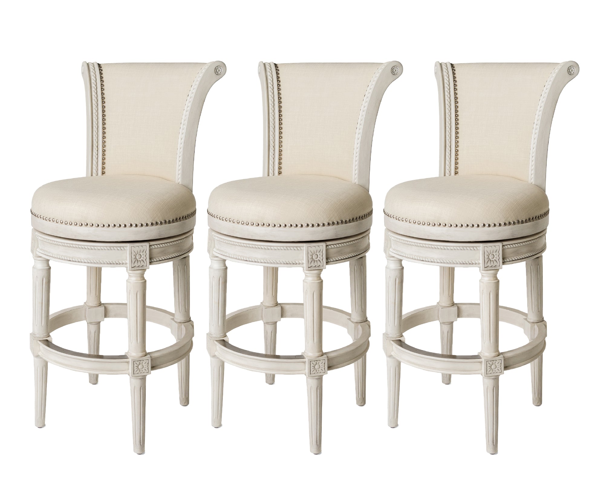 31" Pullman Bar Stool in Cream Finish with Natural Fabric (Set of 3) in Stools by Maven Lane