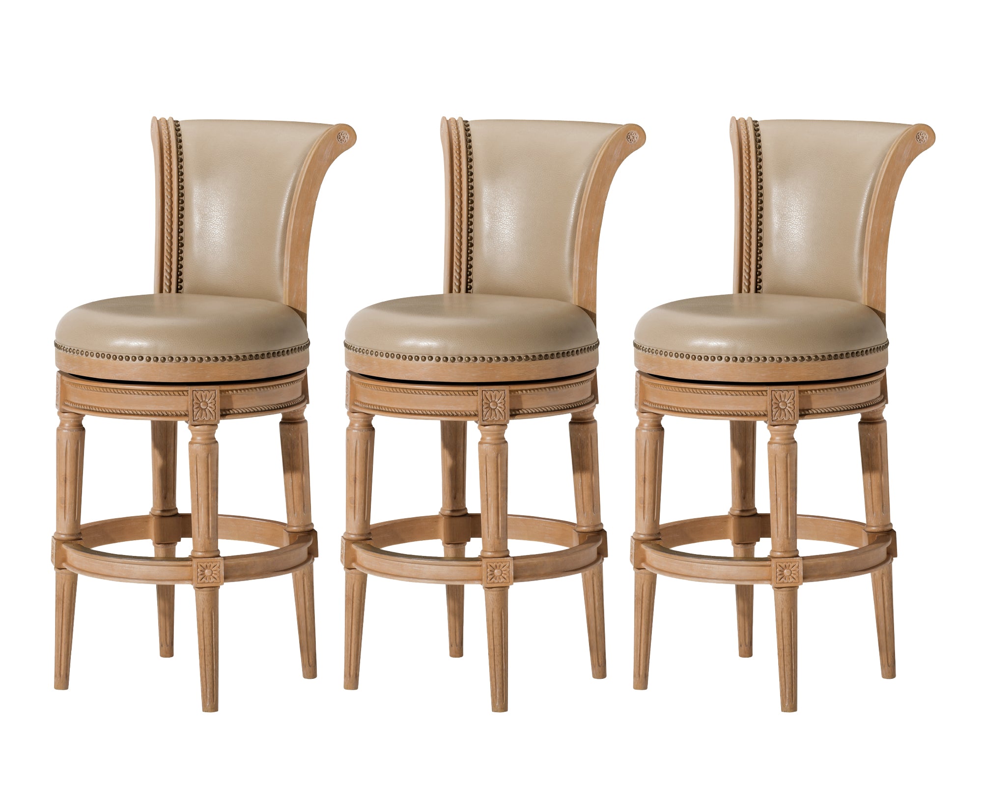 31" Pullman Bar Stool in Light Brown Finish with Beige Faux Leather (Set of 3) in Stools by Maven Lane