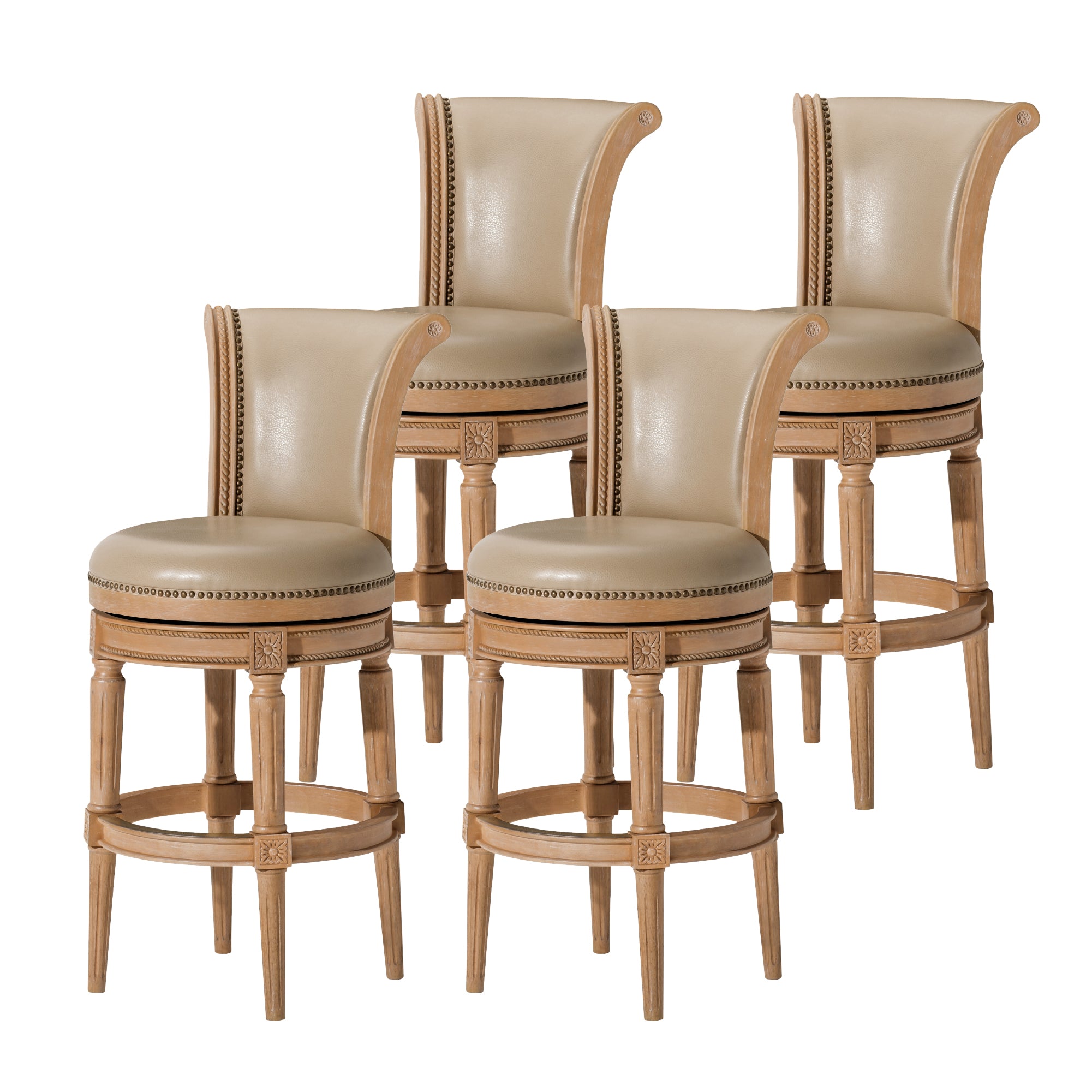 31" Pullman Bar Stool in Light Brown Finish with Beige Faux Leather (Set of 4) in Stools by Maven Lane