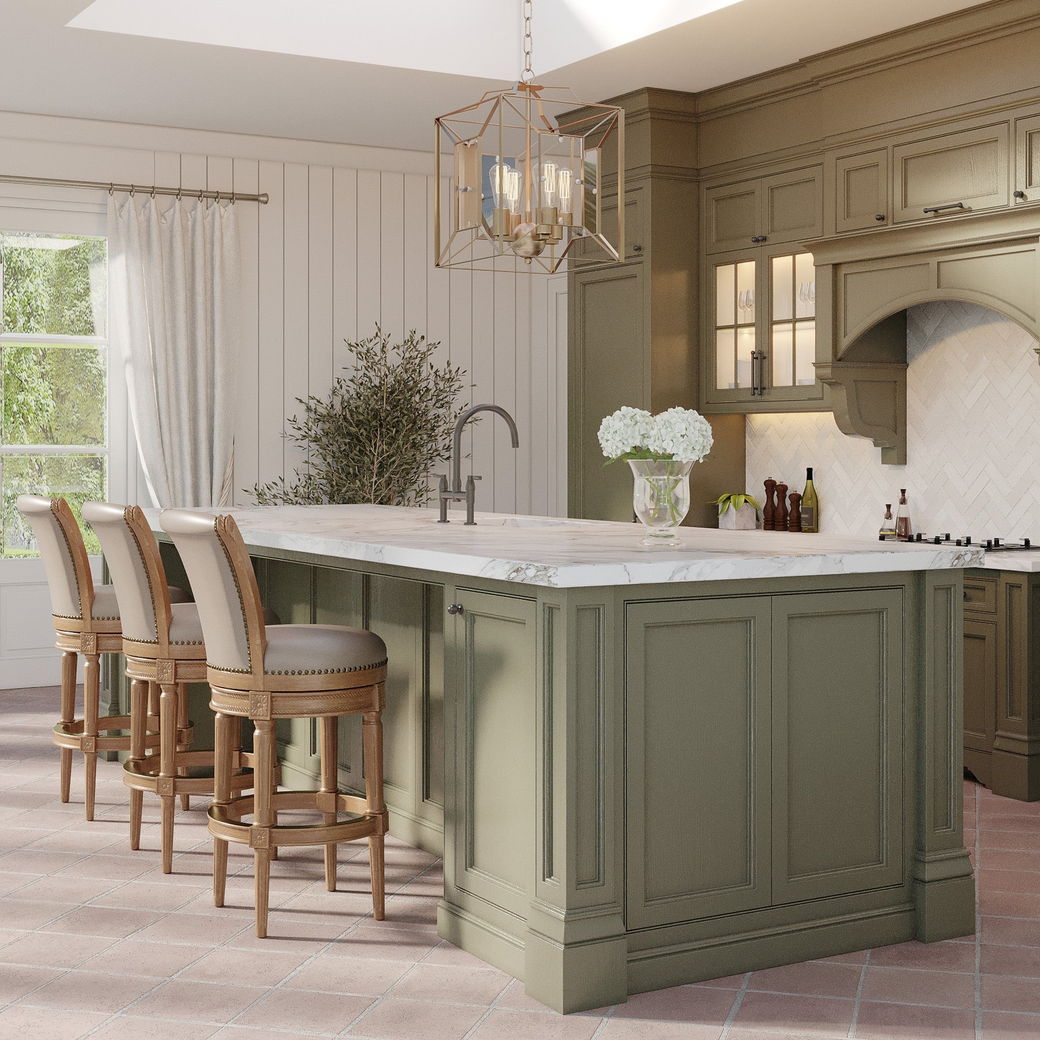 31" Pullman Bar Stool in Light Brown Finish with Beige Faux Leather (Set of 4) in Stools by Maven Lane