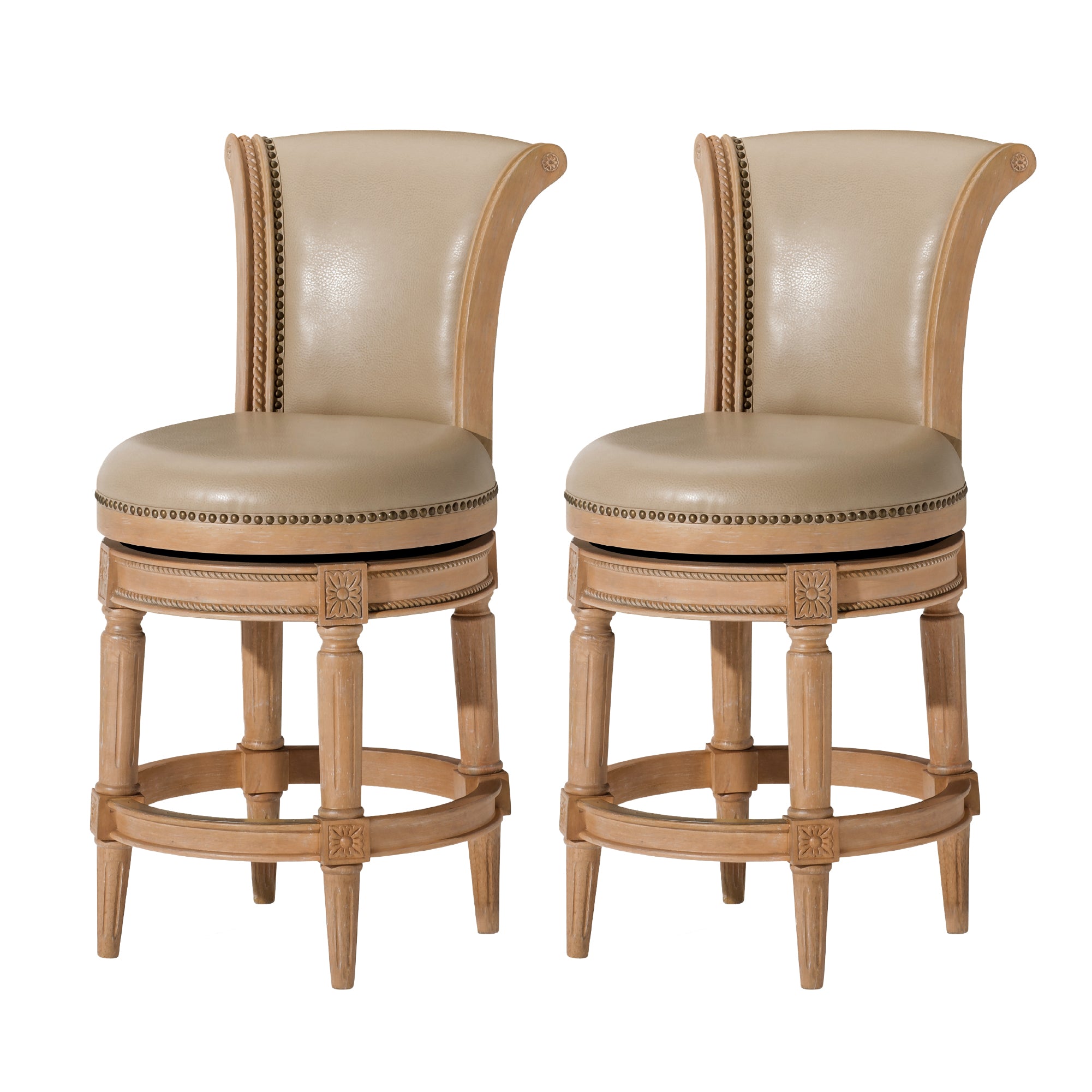 26" Pullman Counter Stool in Light Brown Finish with Beige Faux Leather (Set of 2) in Stools by Maven Lane