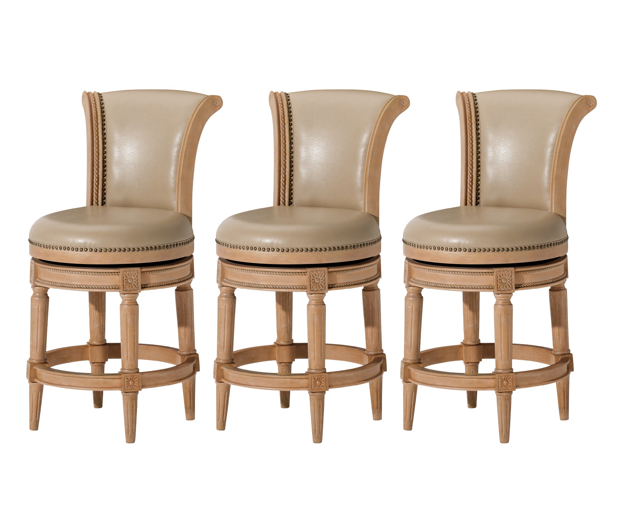26" Pullman Counter Stool in Light Brown Finish with Beige Faux Leather (Set of 3) in Stools by Maven Lane