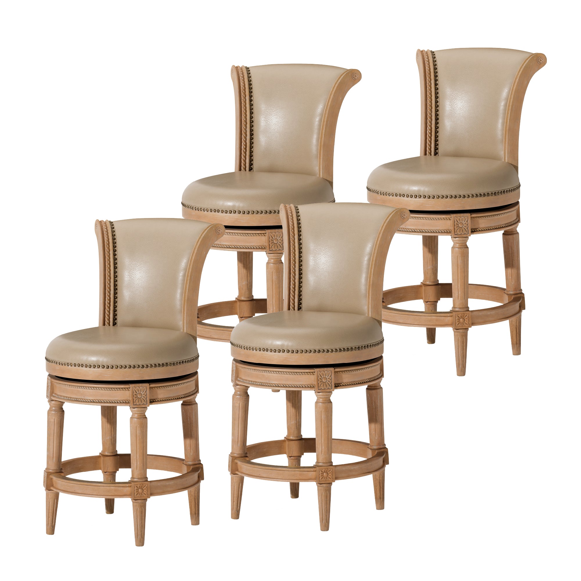 26" Pullman Counter Stool in Light Brown Finish with Beige Faux Leather (Set of 4) in Stools by Maven Lane