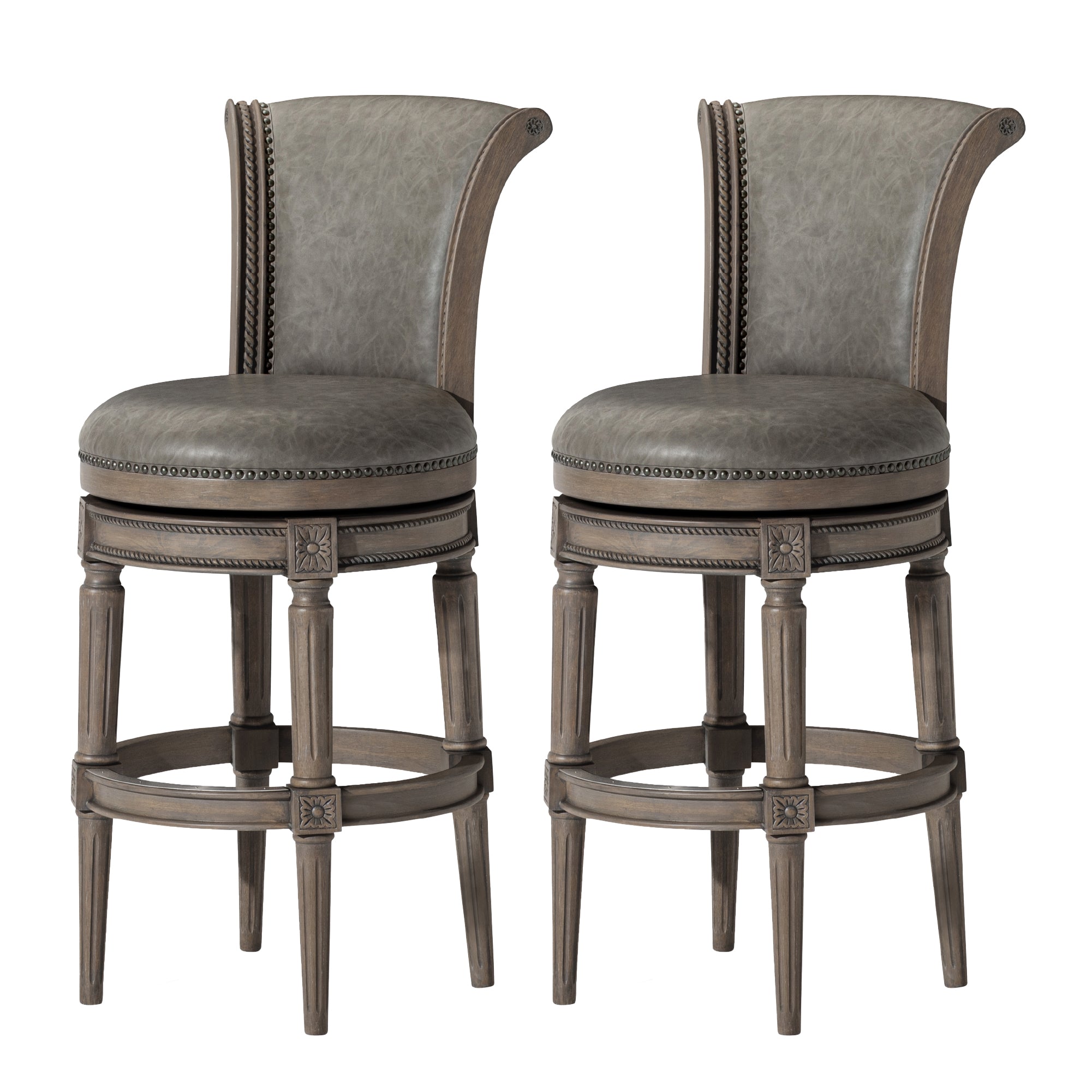 31" Pullman Bar Stool in Grey Finish with Grey Faux Leather (Set of 2) in Stools by Maven Lane