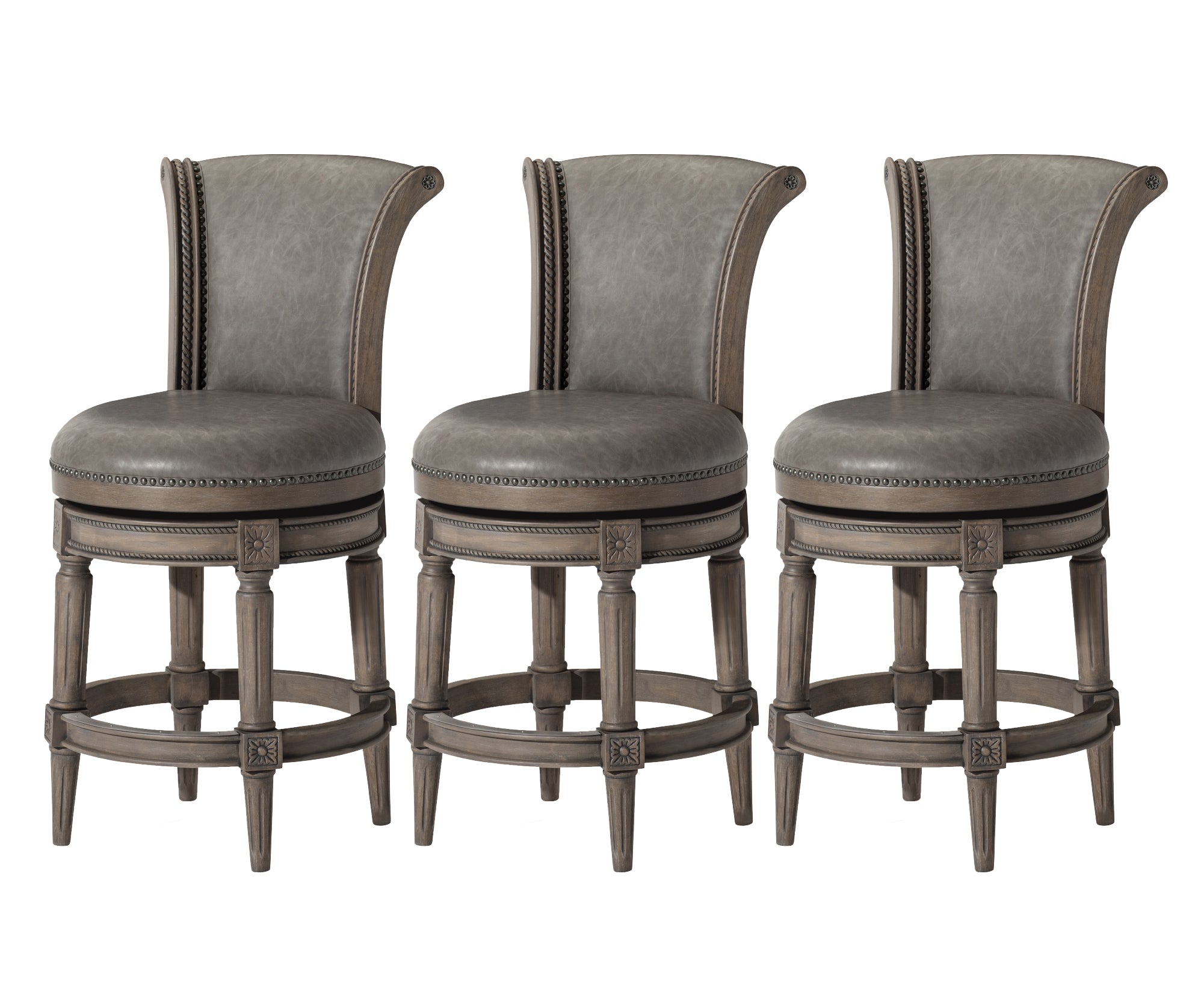 26" Pullman Counter Stool in Grey Finish with Grey Faux Leather (Set of 3) in Stools by Maven Lane