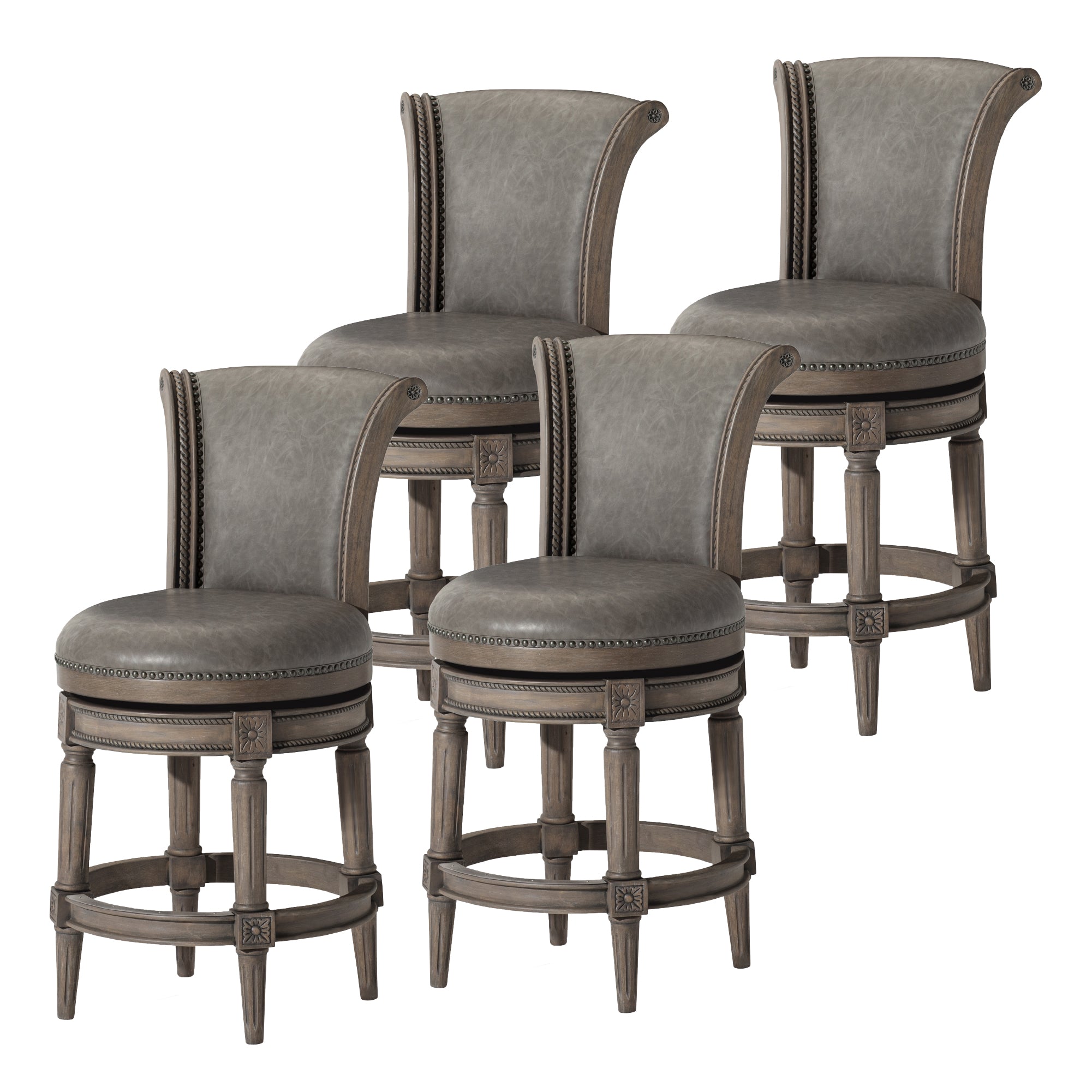 26" Pullman Counter Stool in Grey Finish with Grey Faux Leather (Set of 4) in Stools by Maven Lane
