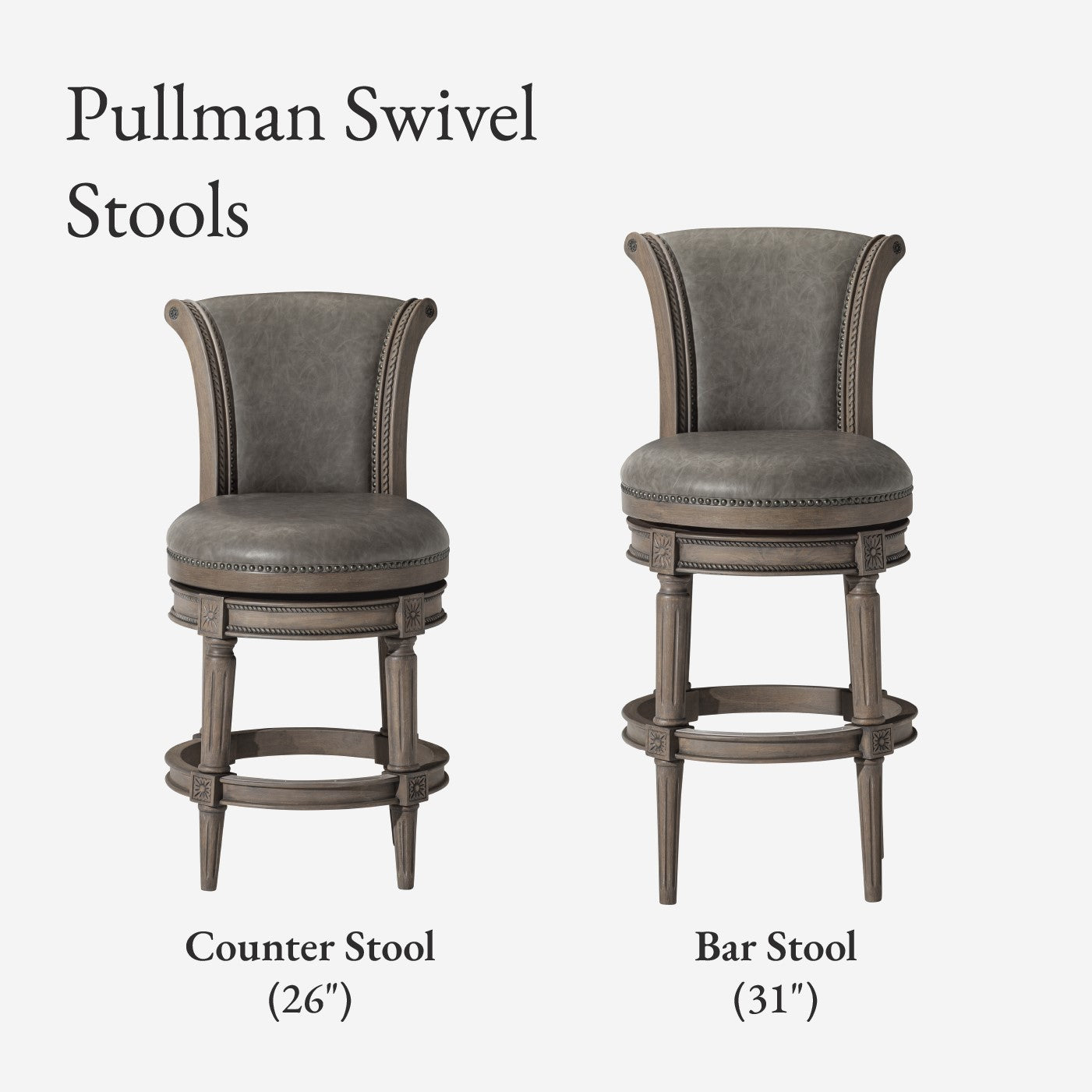 26" Pullman Counter Stool in Grey Finish with Grey Faux Leather in Stools by Maven Lane