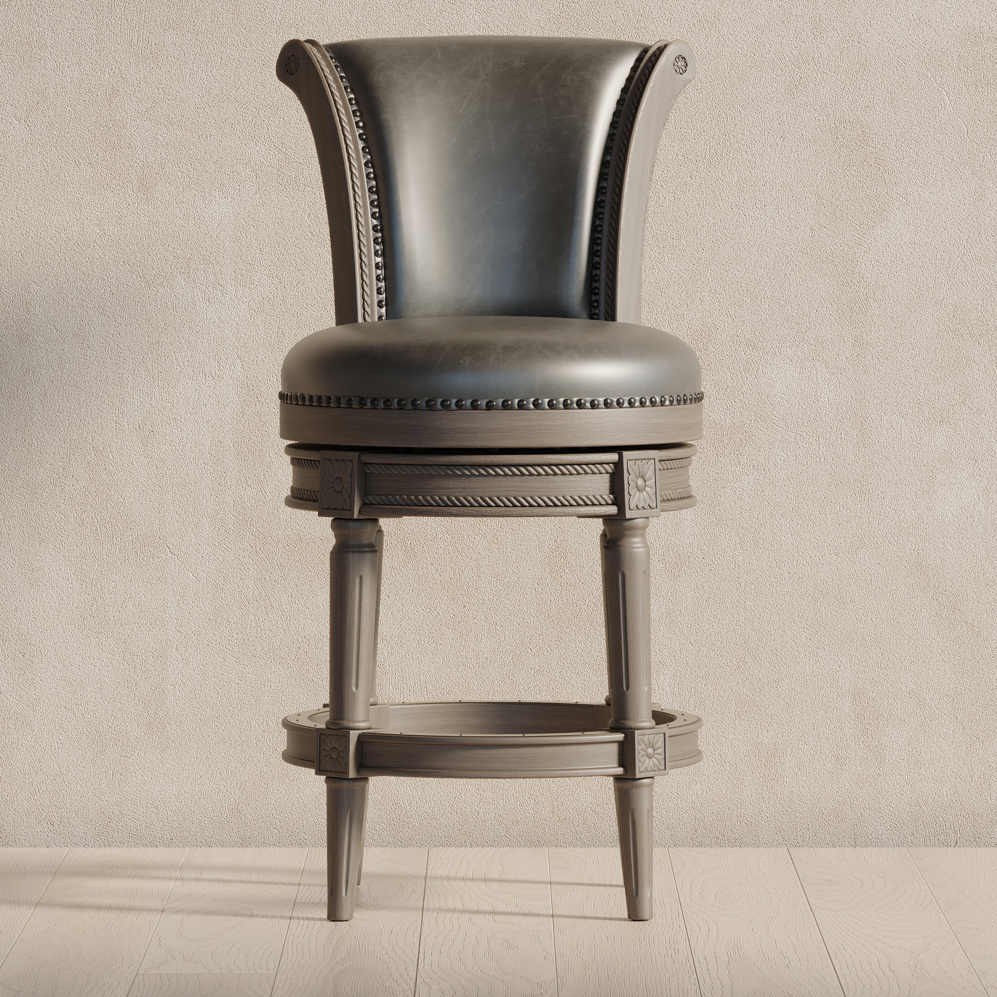 Pullman Swivel Counter Height Kitchen Stool - Reclaimed Oak Finish with Ronan Stone Vegan Leather in Stools by Maven Lane