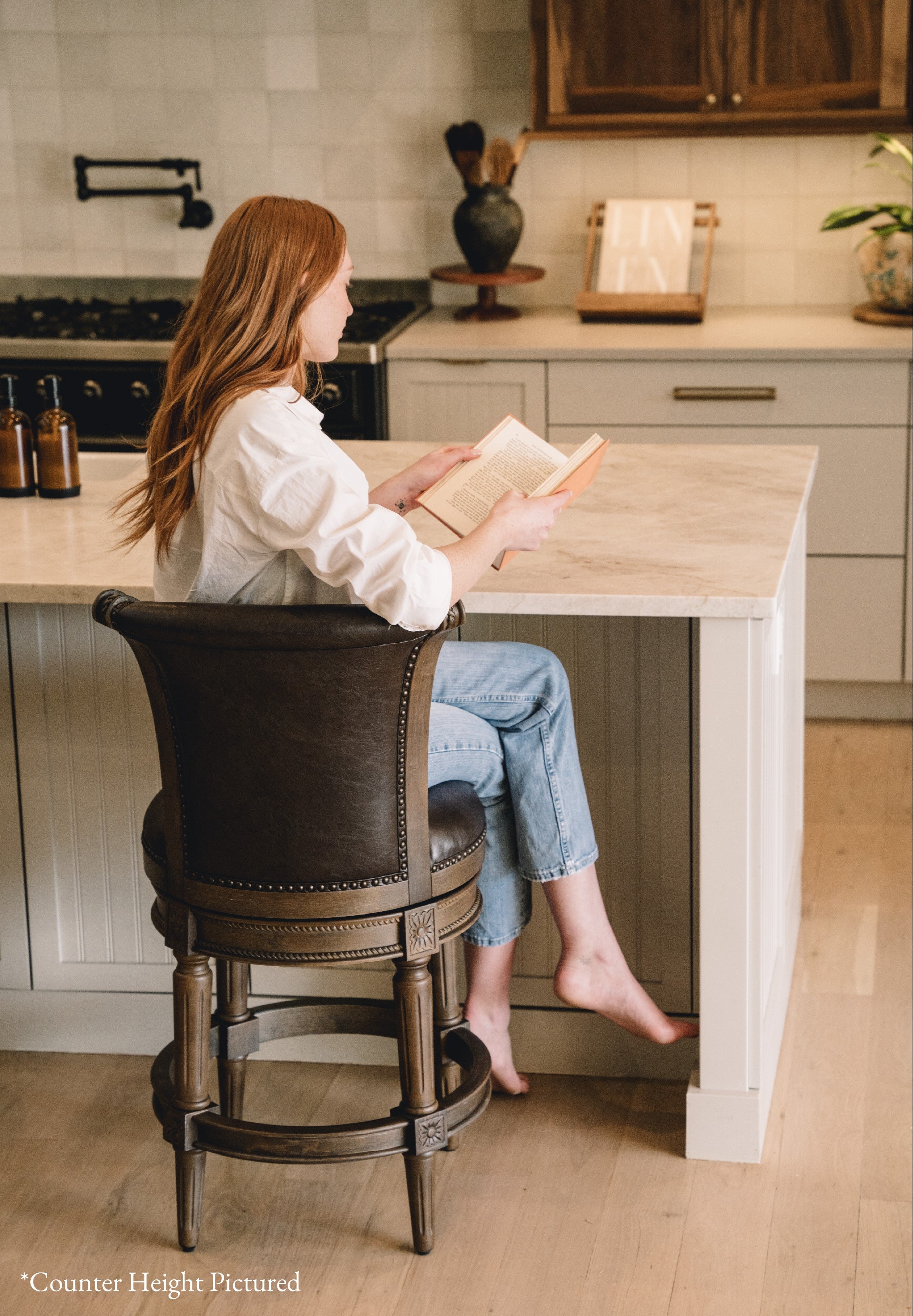 31" Pullman Bar Stool in Brown Finish with Brown Faux Leather in Stools by Maven Lane