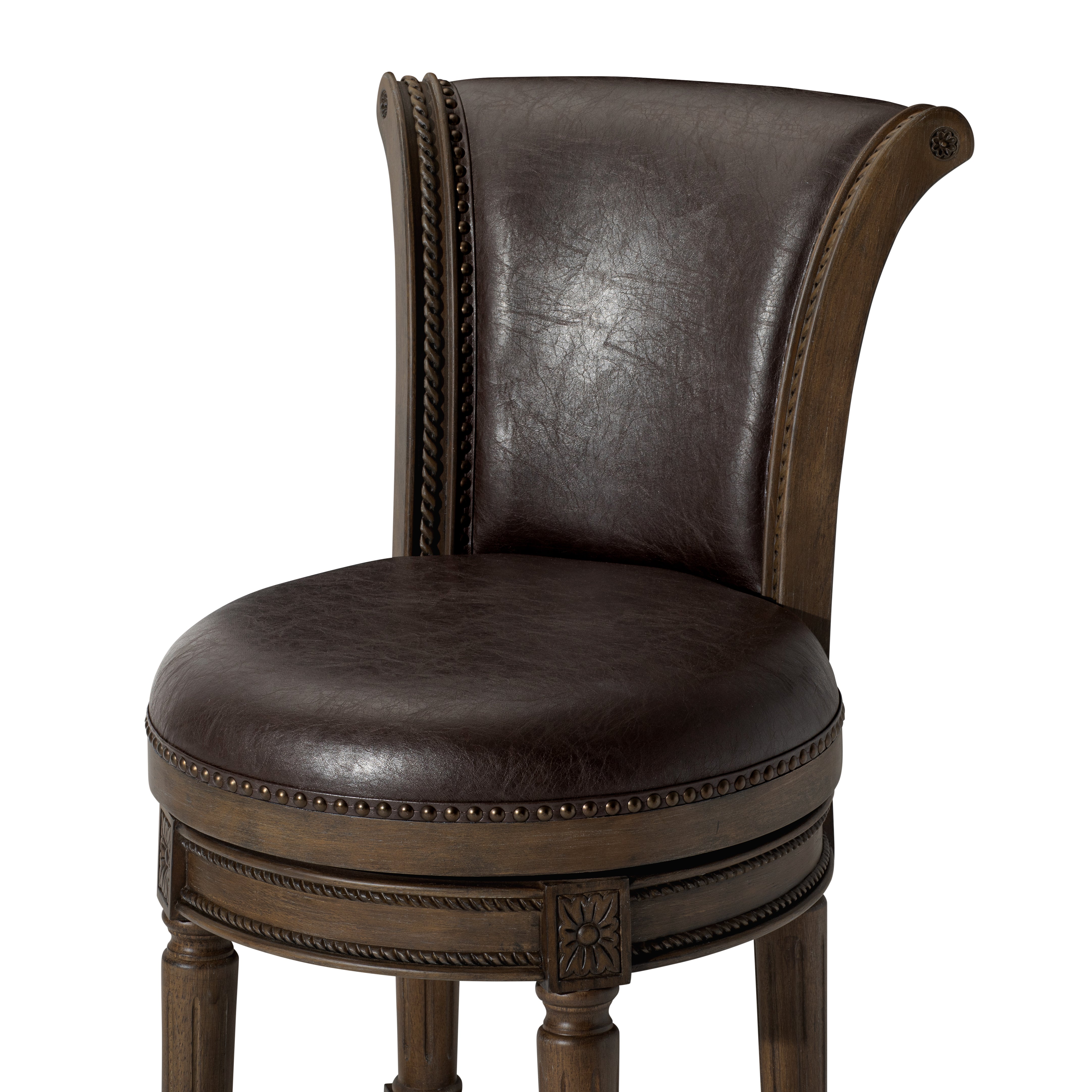 31" Pullman Bar Stool in Brown Finish with Brown Faux Leather (Set of 4) in Stools by Maven Lane