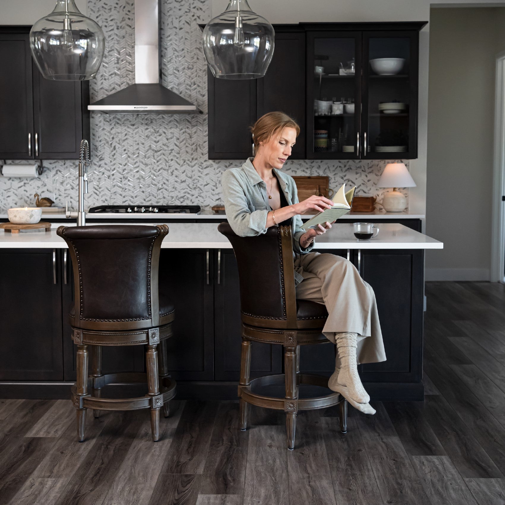 Pullman Counter Stool in Brown Finish with Brown Faux Leather in Stools by Maven Lane