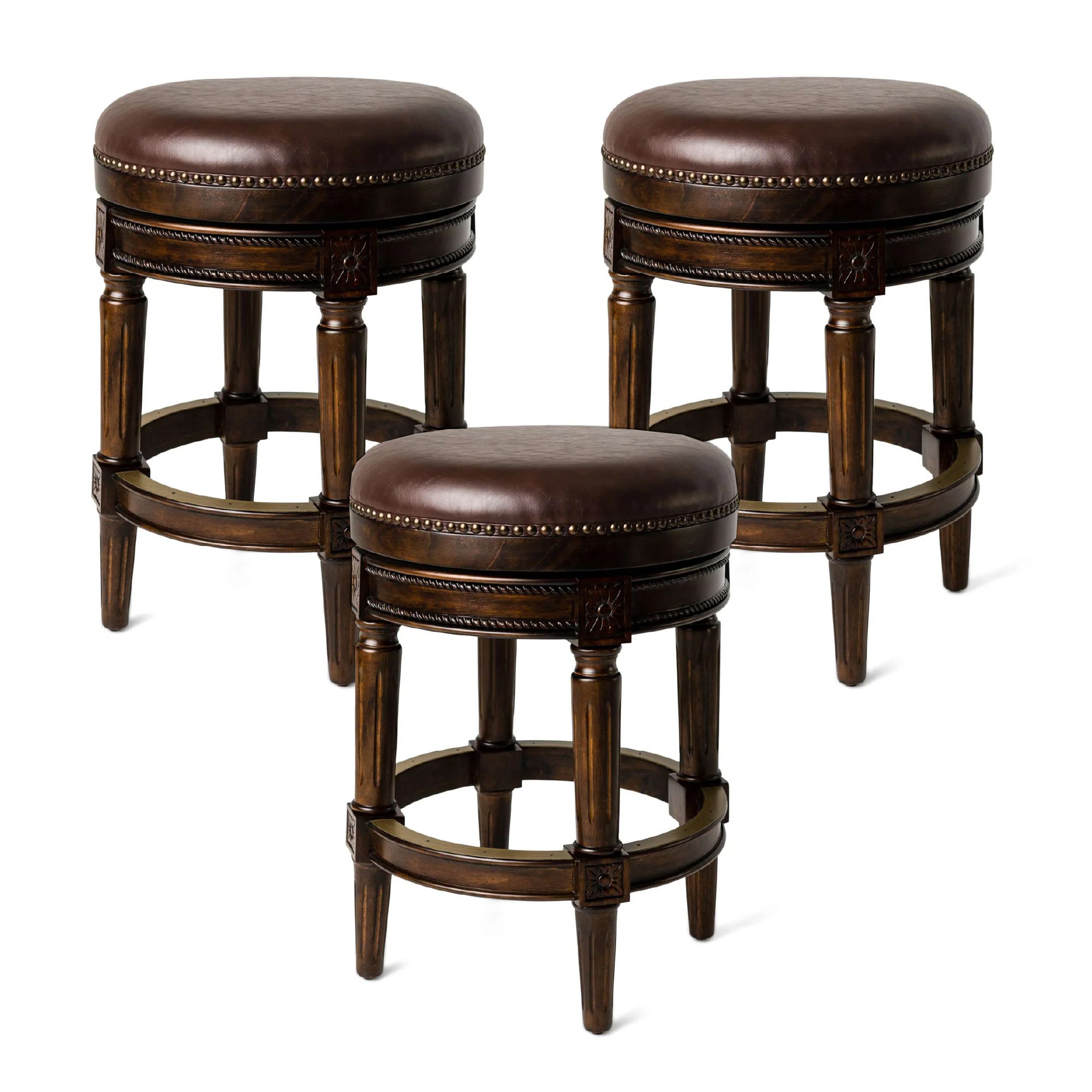 26" Pullman Backless Counter Stool in Dark Brown Finish with Brown Faux Leather (Set of 3) in Stools by Maven Lane