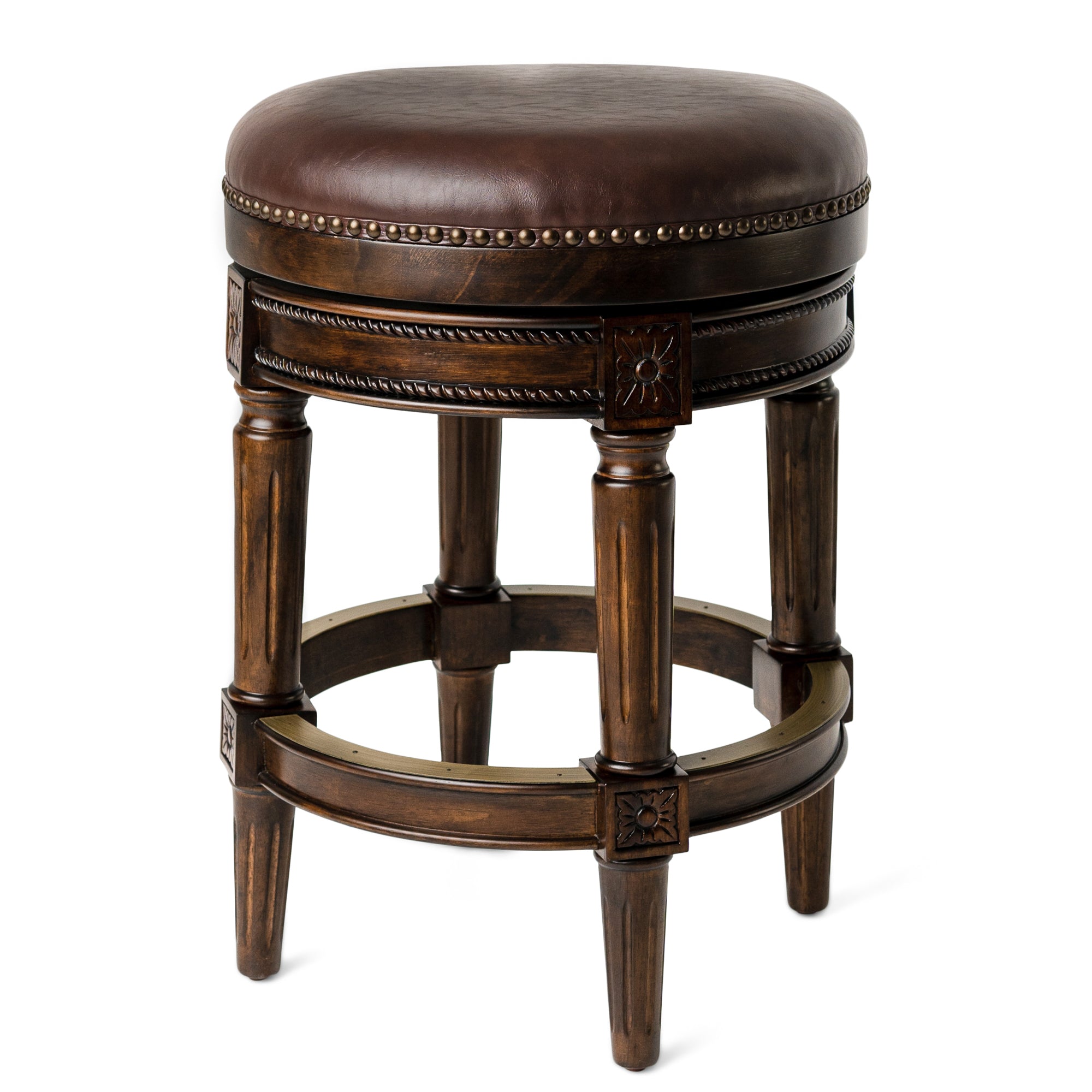 26" Pullman Backless Counter Stool in Dark Walnut Finish with Vintage Brown Vegan Leather in Stools by Maven Lane