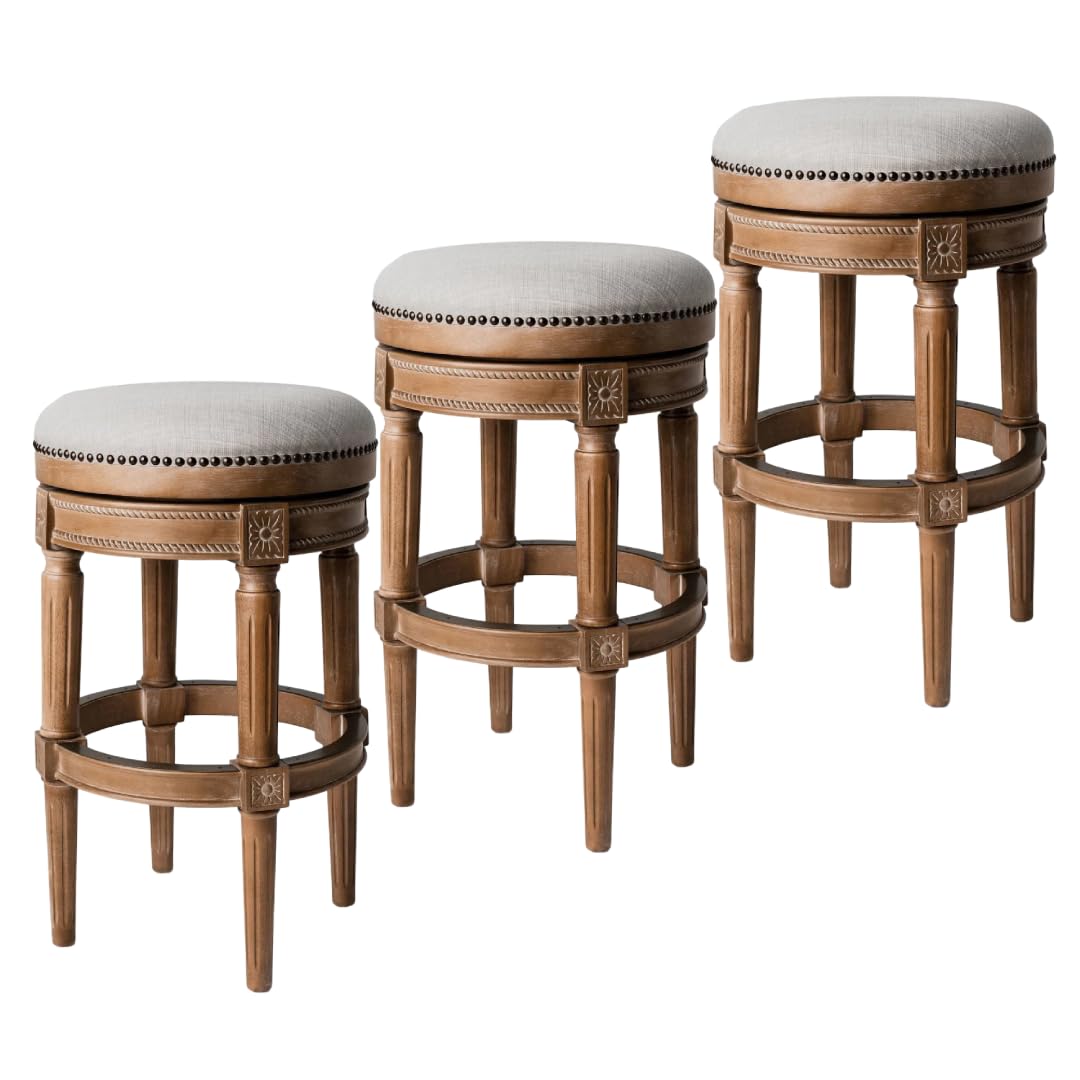 31" Pullman Backless Bar Stool in Light Brown Finish with Natural Fabric (Set of 3) in Stools by Maven Lane