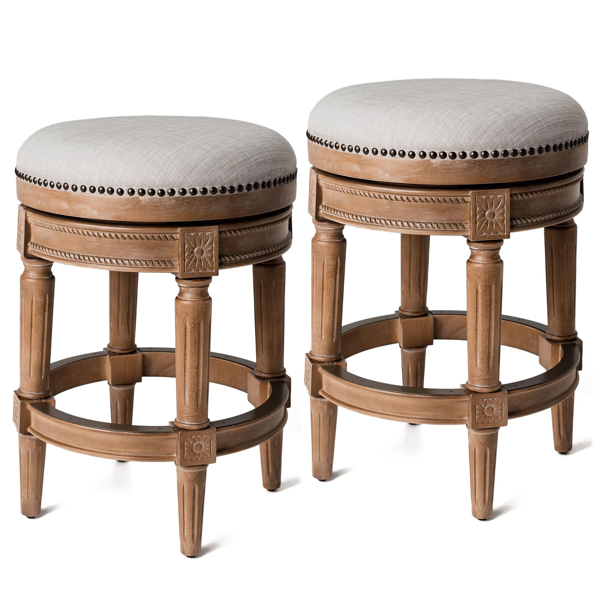 26" Pullman Backless Counter Stool in Light Brown Finish with Natural Fabric (Set of 2) in Stools by Maven Lane