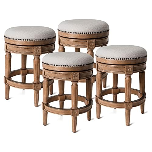 26" Pullman Backless Counter Stool in Light Brown Finish with Natural Fabric (Set of 4) in Stools by Maven Lane