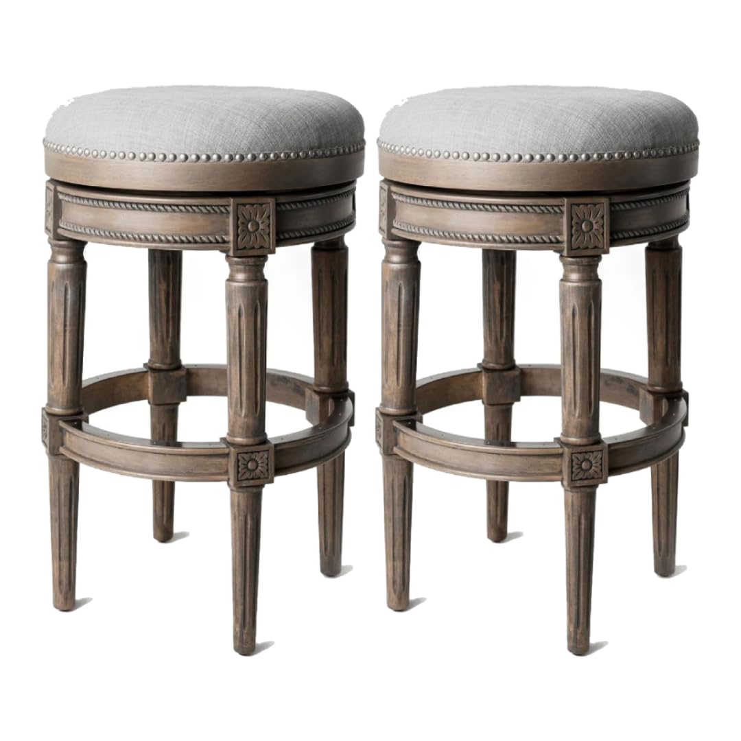 31" Pullman Backless Bar Stool in Grey Finish with Grey Fabric (Set of 2) in Stools by Maven Lane
