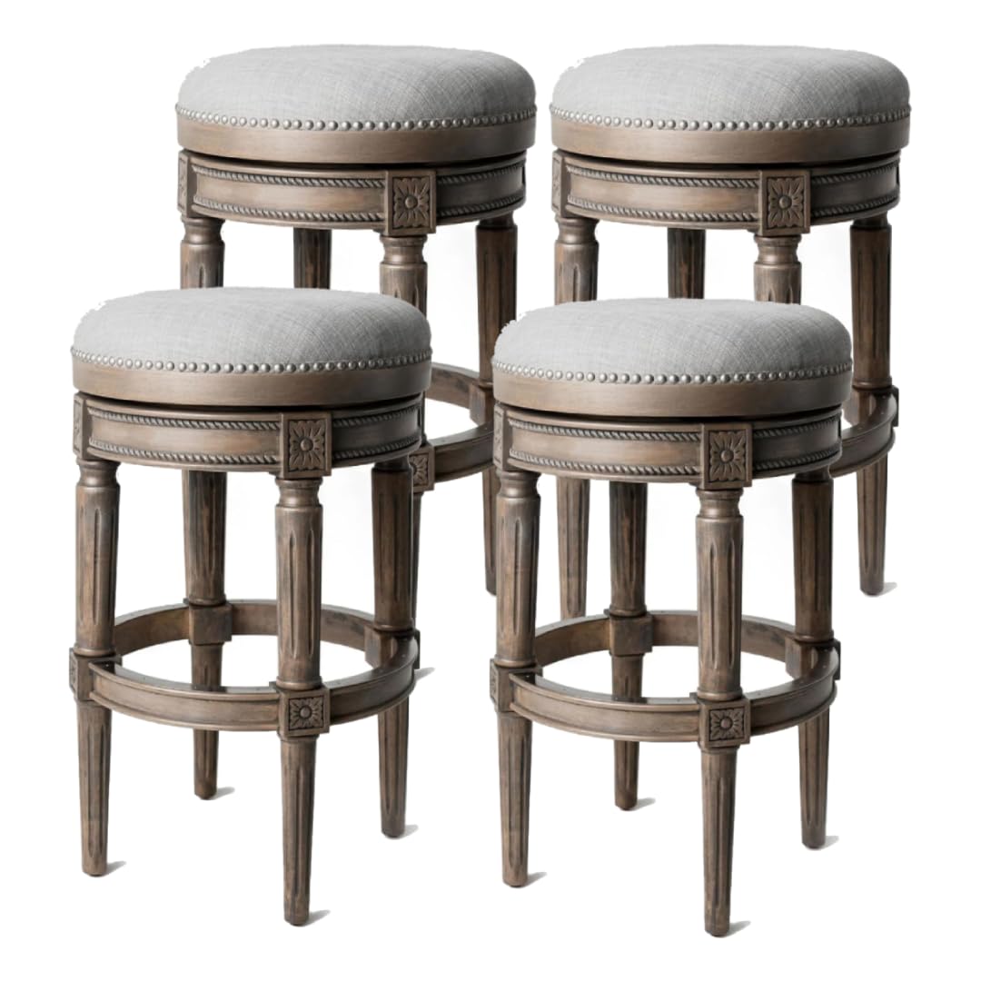 31" Pullman Backless Bar Stool in Grey Finish with Grey Fabric (Set of 4) in Stools by Maven Lane