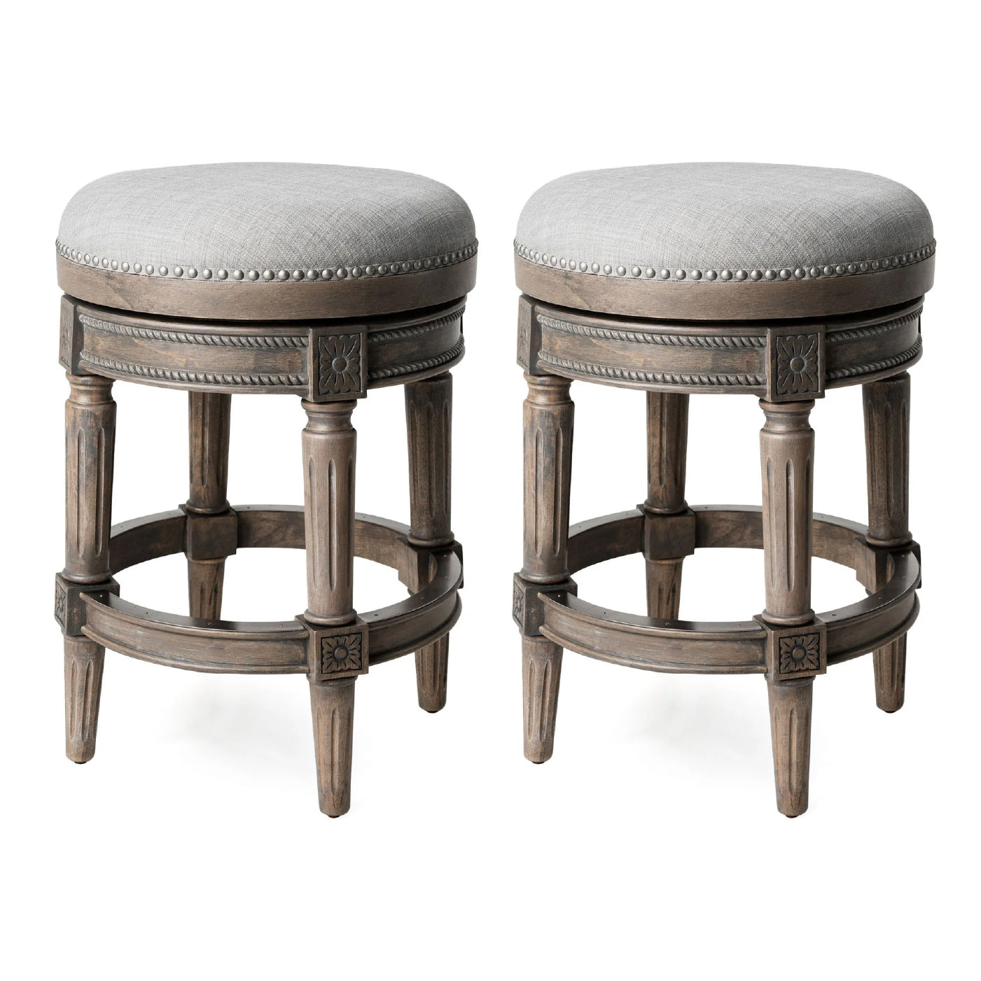 26" Pullman Backless Counter Stool in Grey Finish with Grey Fabric (Set of 2) in Stools by Maven Lane