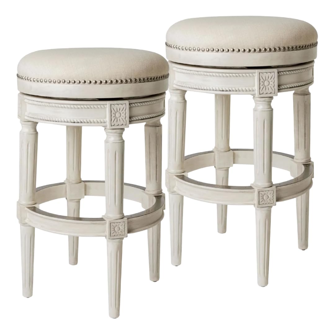31" Pullman Backless Bar Stool in Cream Finish with Natural Fabric (Set of 2) in Stools by Maven Lane