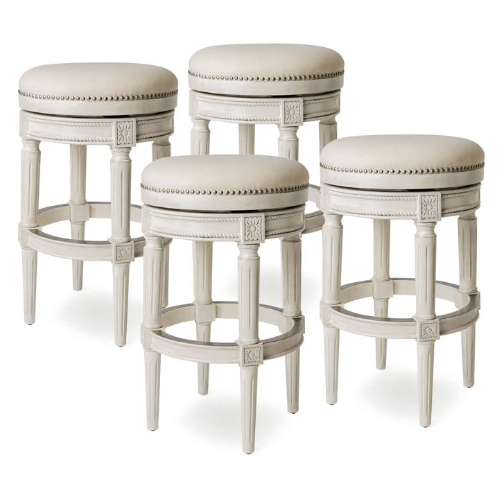 31" Pullman Backless Bar Stool in Cream Finish with Natural Fabric (Set of 4) in Stools by Maven Lane