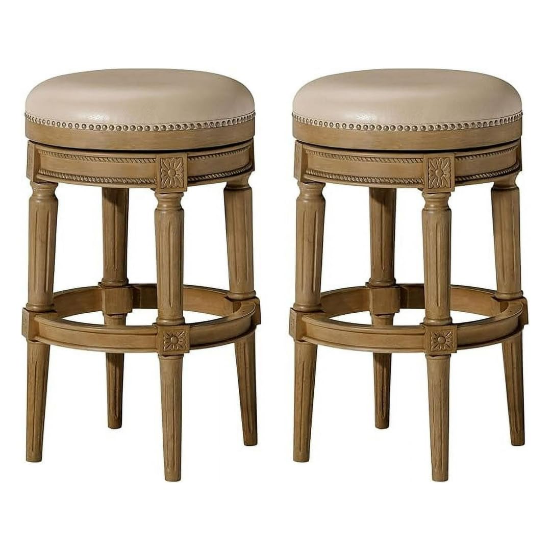 31" Pullman Backless Bar Stool in Light Brown Finish with Beige Faux Leather (Set of 2) in Stools by Maven Lane