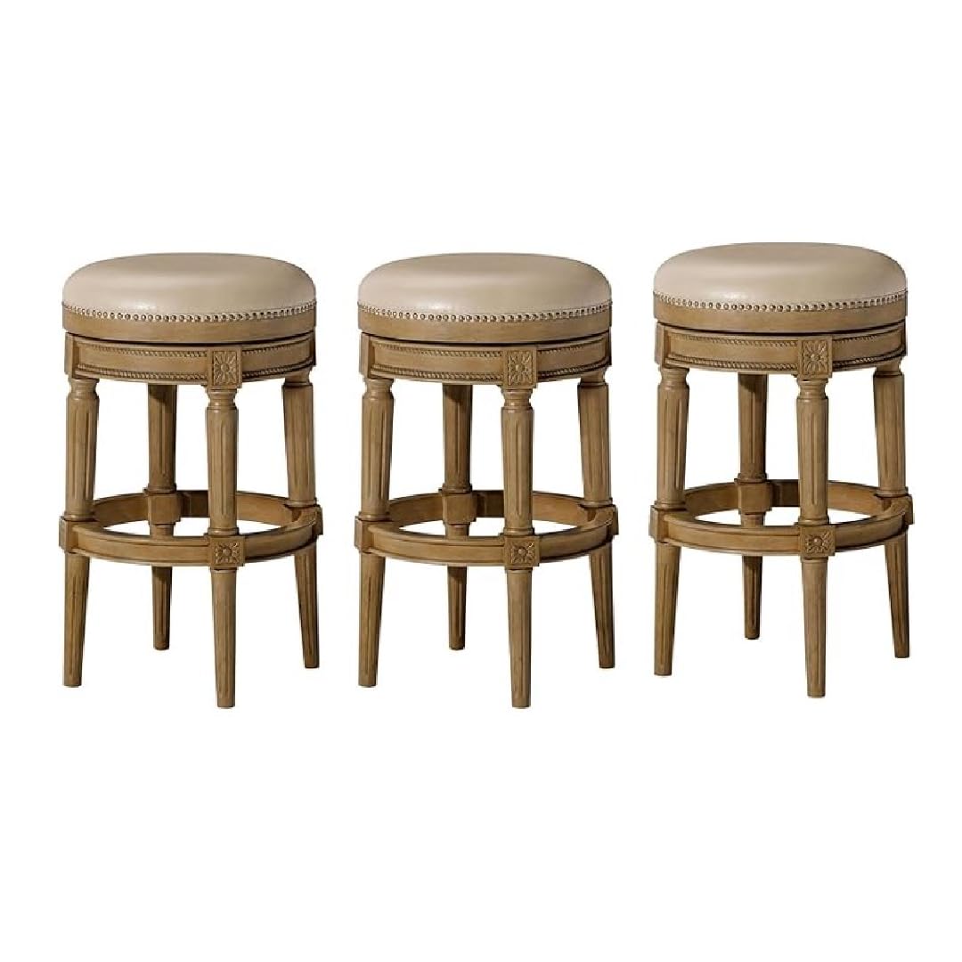 31" Pullman Backless Bar Stool in Light Brown Finish with Beige Faux Leather (Set of 3) in Stools by Maven Lane