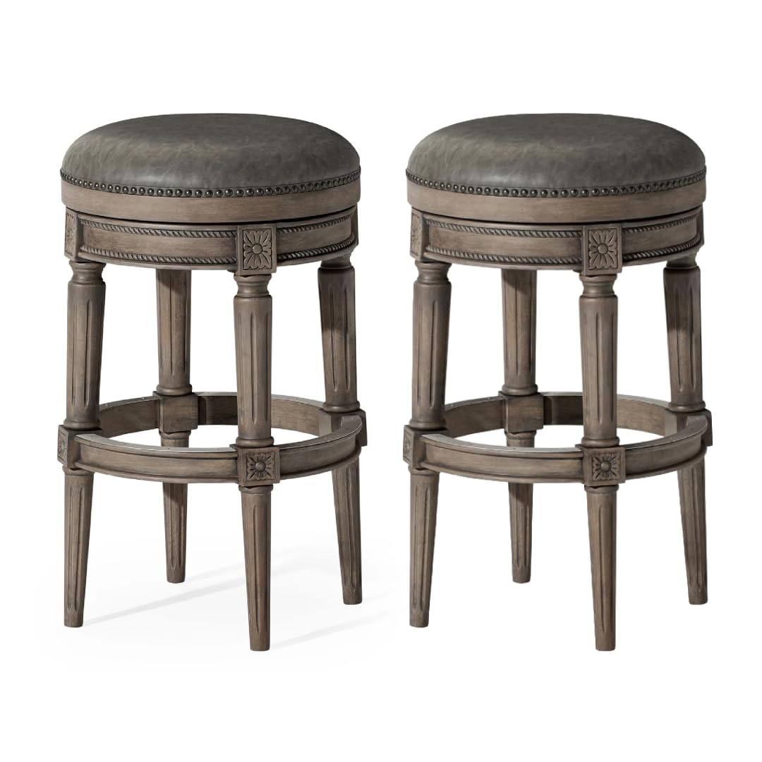 31" Pullman Backless Bar Stool in Grey Finish with Grey Faux Leather (Set of 2) in Stools by Maven Lane