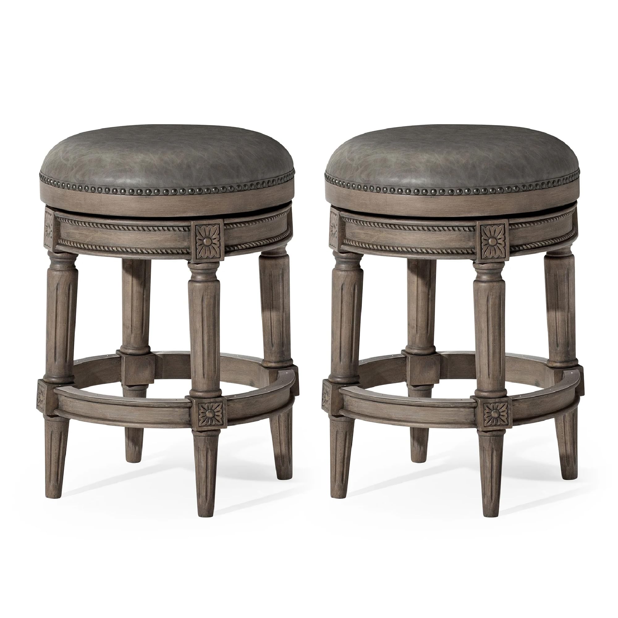 26" Pullman Backless Counter Stool in Grey Finish with Grey Faux Leather (Set of 2) in Stools by Maven Lane