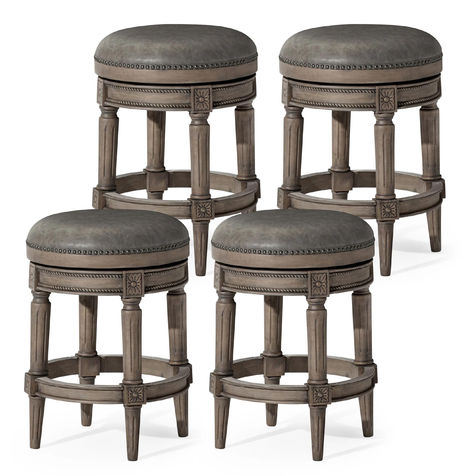 26" Pullman Backless Counter Stool in Grey Finish with Grey Faux Leather (Set of 4) in Stools by Maven Lane