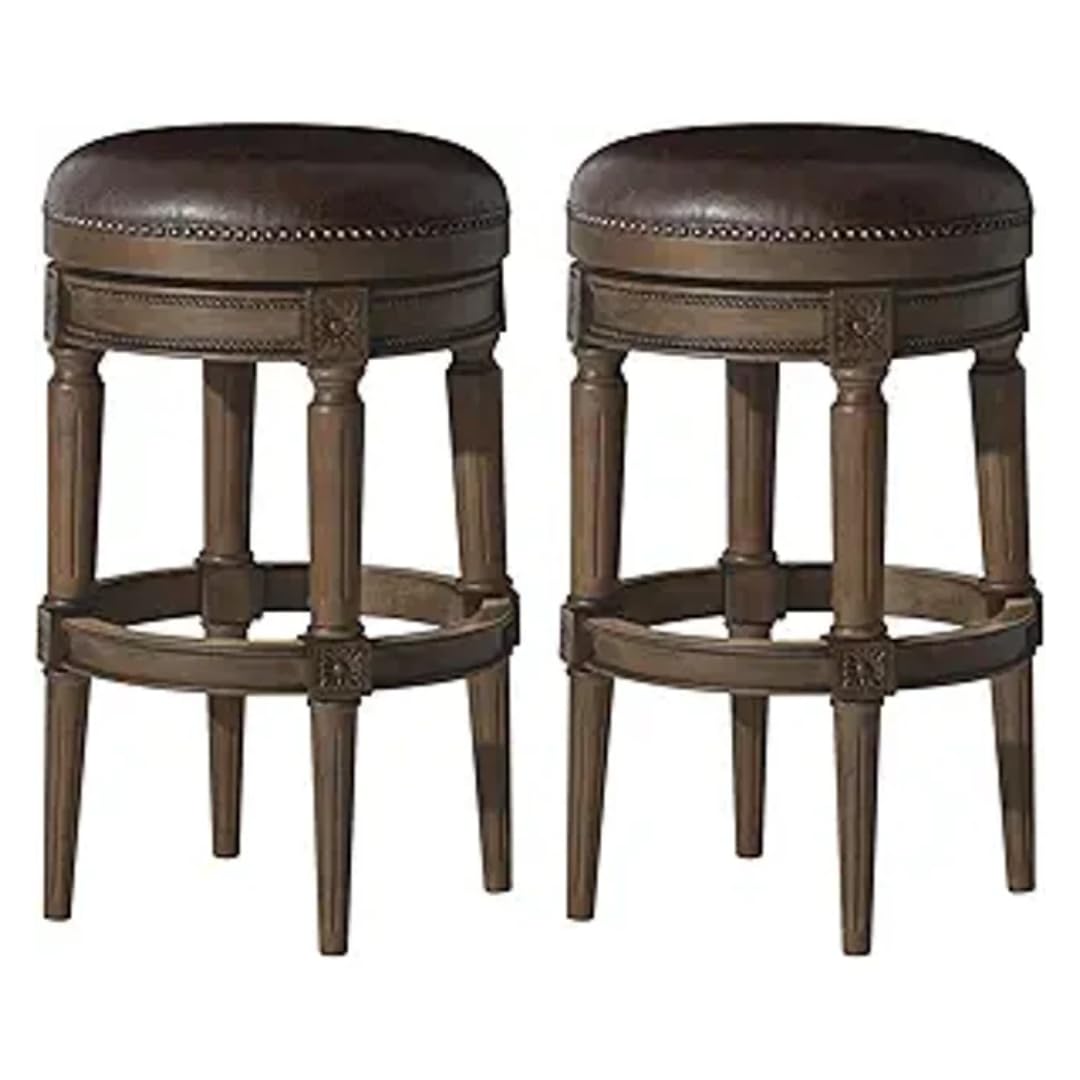 31" Pullman Backless Bar Stool in Brown Finish with Brown Faux Leather (Set of 2) in Stools by Maven Lane