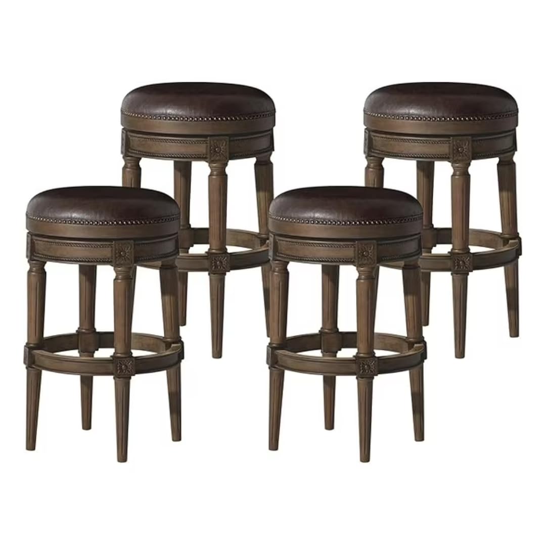 31" Pullman Backless Bar Stool in Brown Finish with Brown Faux Leather (Set of 4) in Stools by Maven Lane