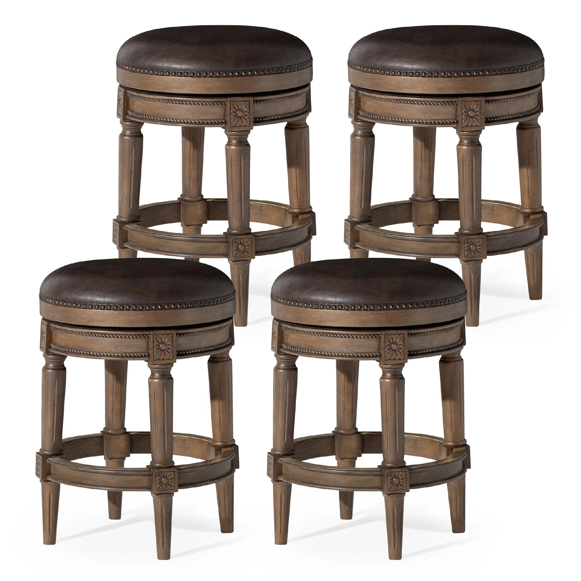 26" Pullman Backless Counter Stool in Brown Finish with Brown Faux Leather (Set of 4) in Stools by Maven Lane