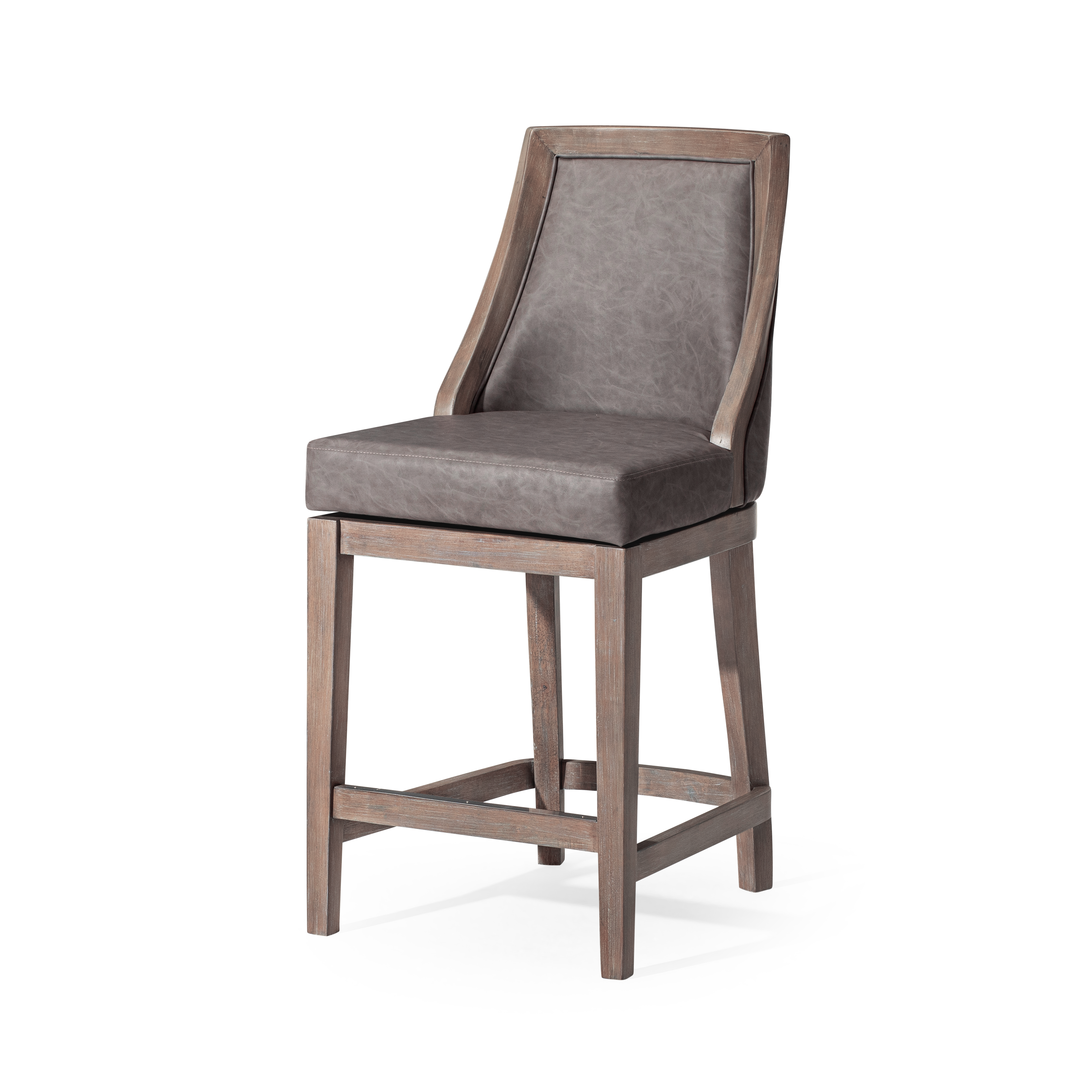 26" Vienna Swivel Counter Stool in Grey Finish with Grey Faux Leather in Stools by Maven Lane