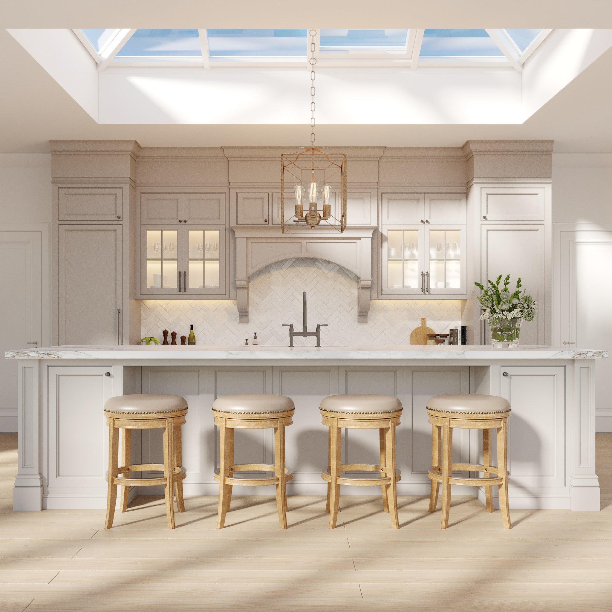 31" Alexander Backless Bar Stool in Brown Finish with Beige Faux Leather Upholstery in Stools by Maven Lane