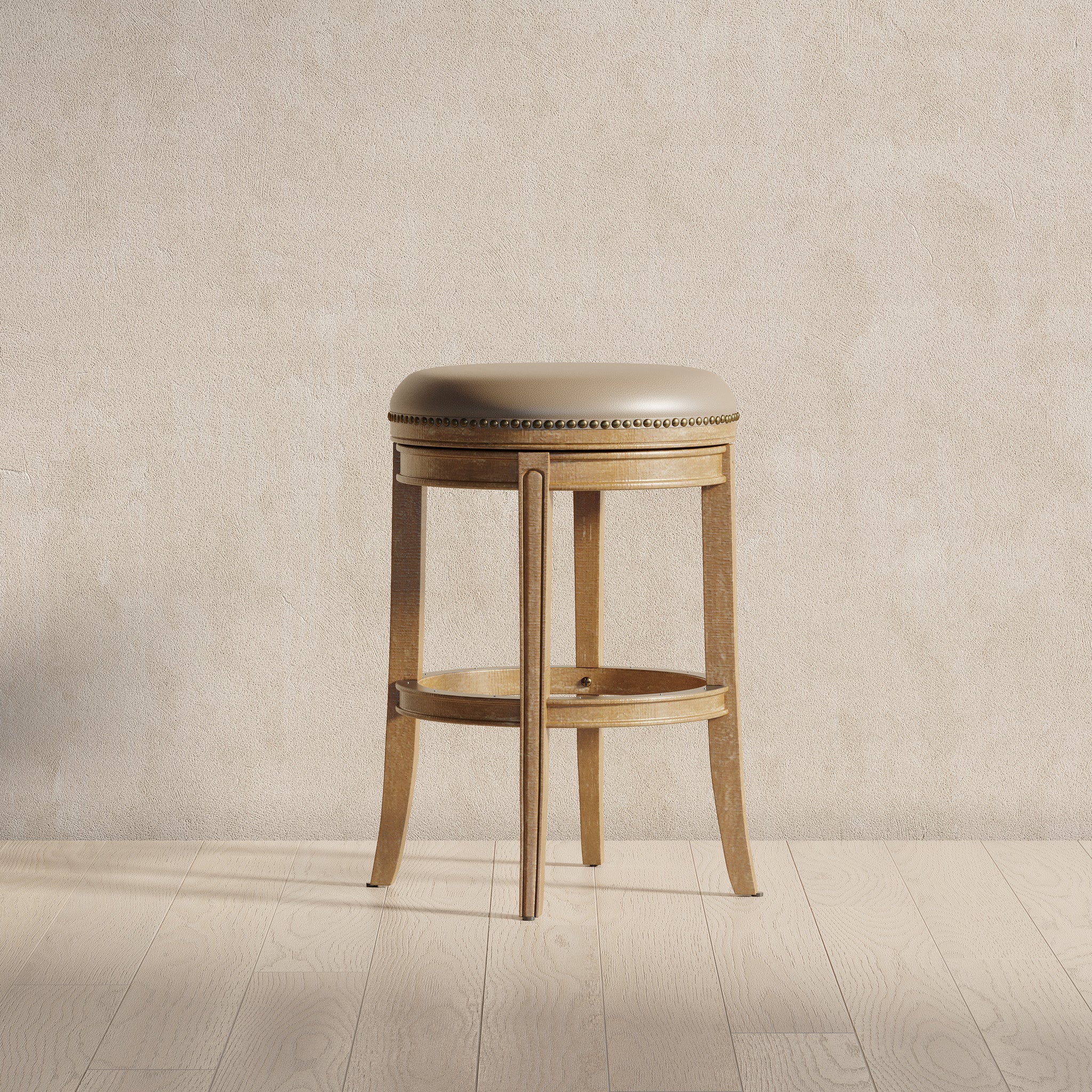 31" Alexander Backless Bar Stool in Brown Finish with Beige Faux Leather Upholstery in Stools by Maven Lane