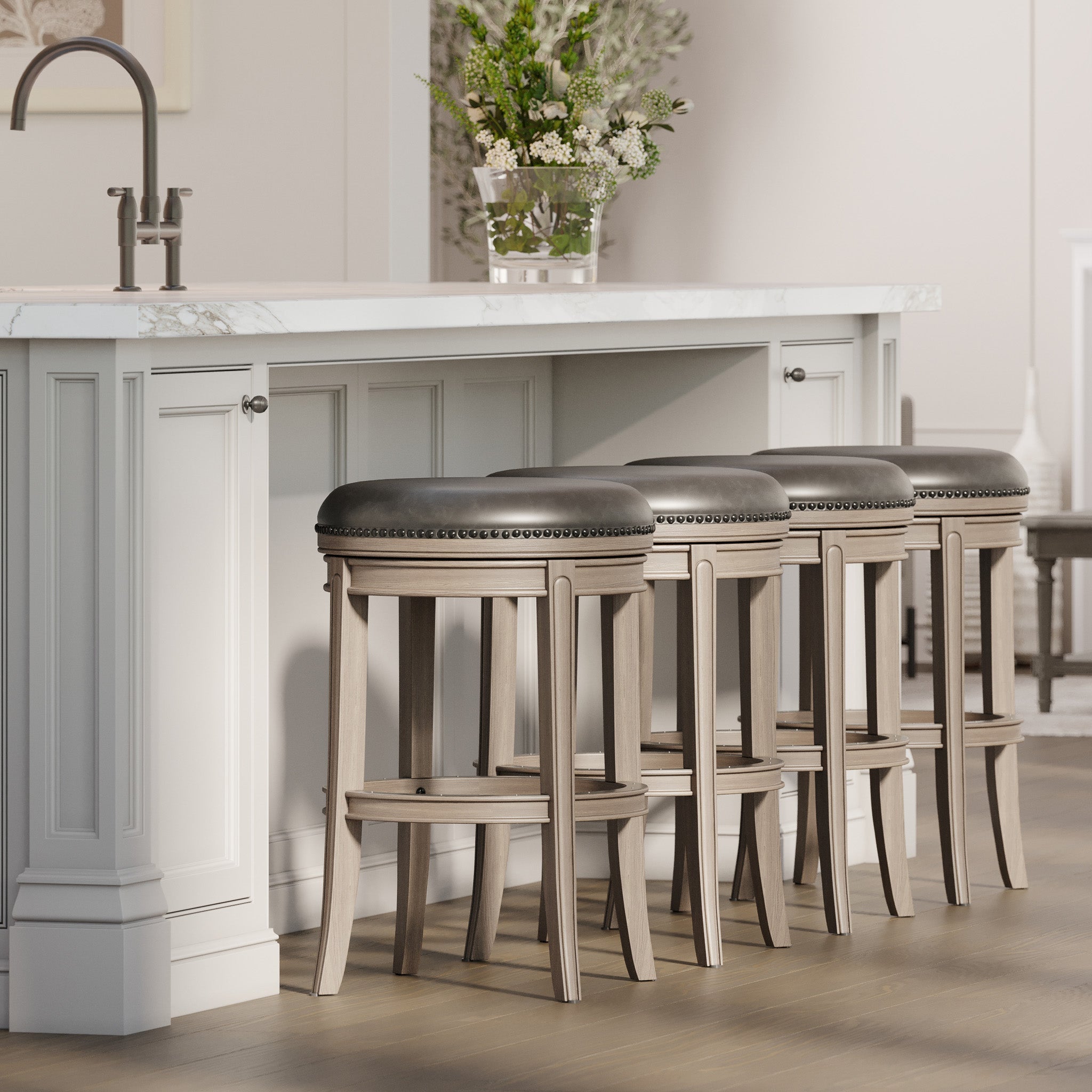 31" Alexander Backless Bar Stool in Grey Finish with Grey Faux Leather Upholstery in Stools by Maven Lane