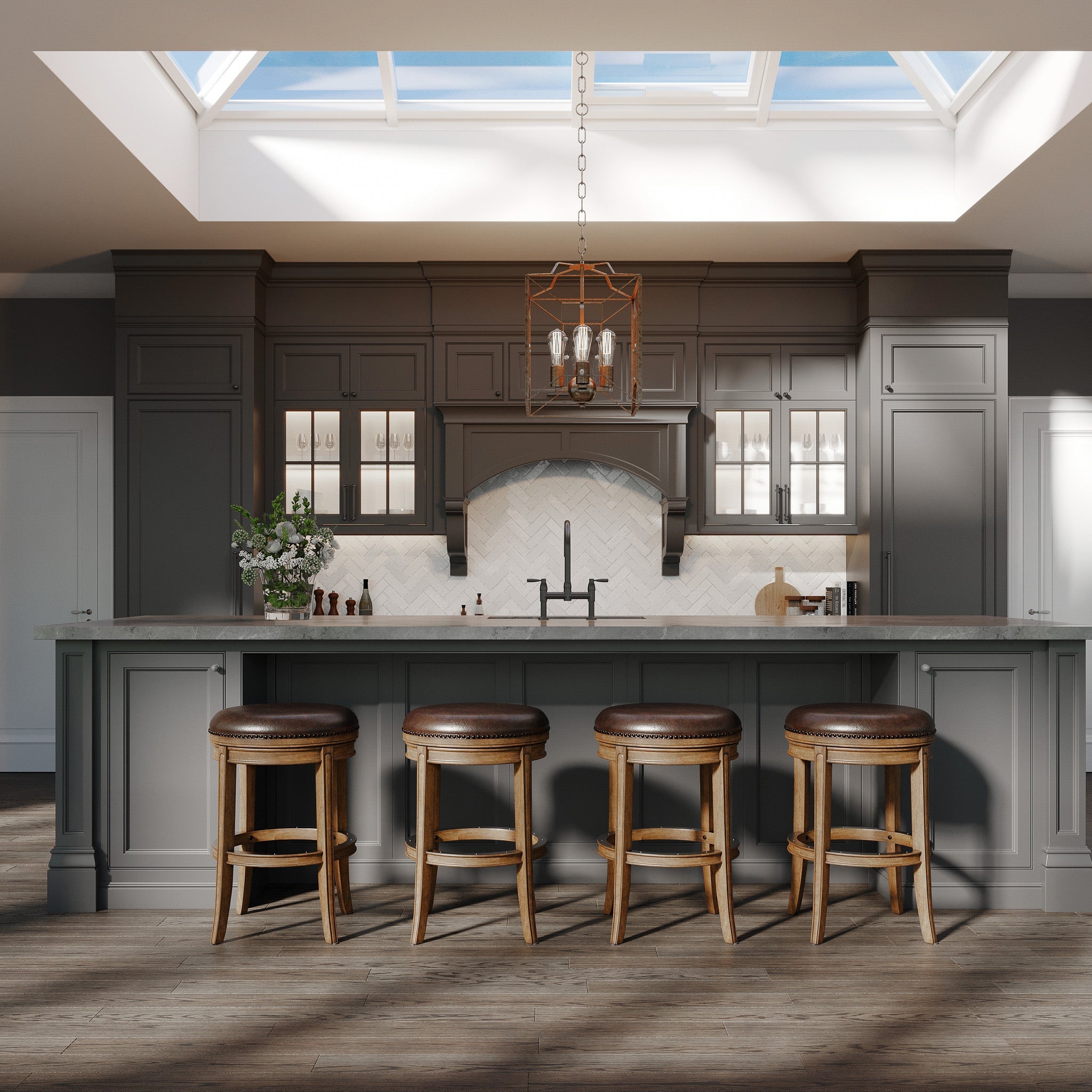 31" Alexander Backless Bar Stool in Brown Finish with Brown Faux Leather Upholstery in Stools by Maven Lane