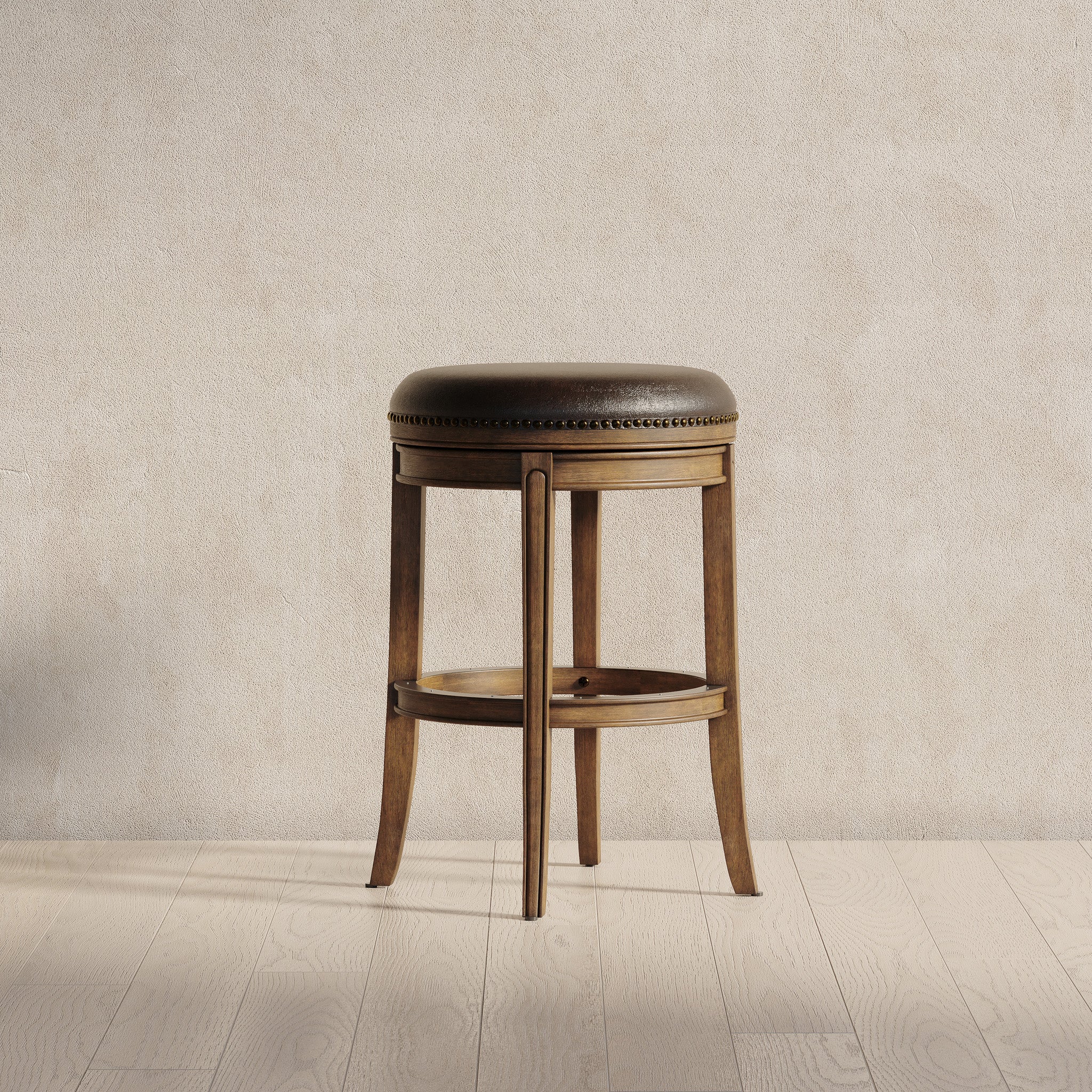 31" Alexander Backless Bar Stool in Brown Finish with Brown Faux Leather Upholstery in Stools by Maven Lane