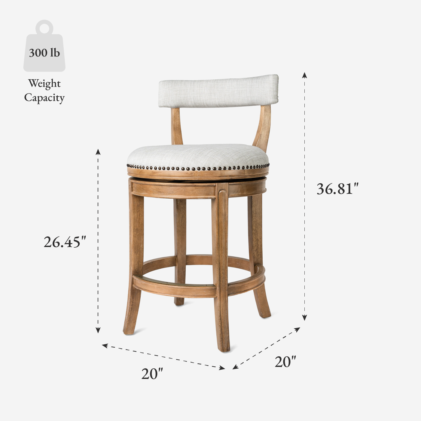 26" Alexander Counter Stool in Natural Finish with Light Grey Fabric Upholstery in Stools by Maven Lane