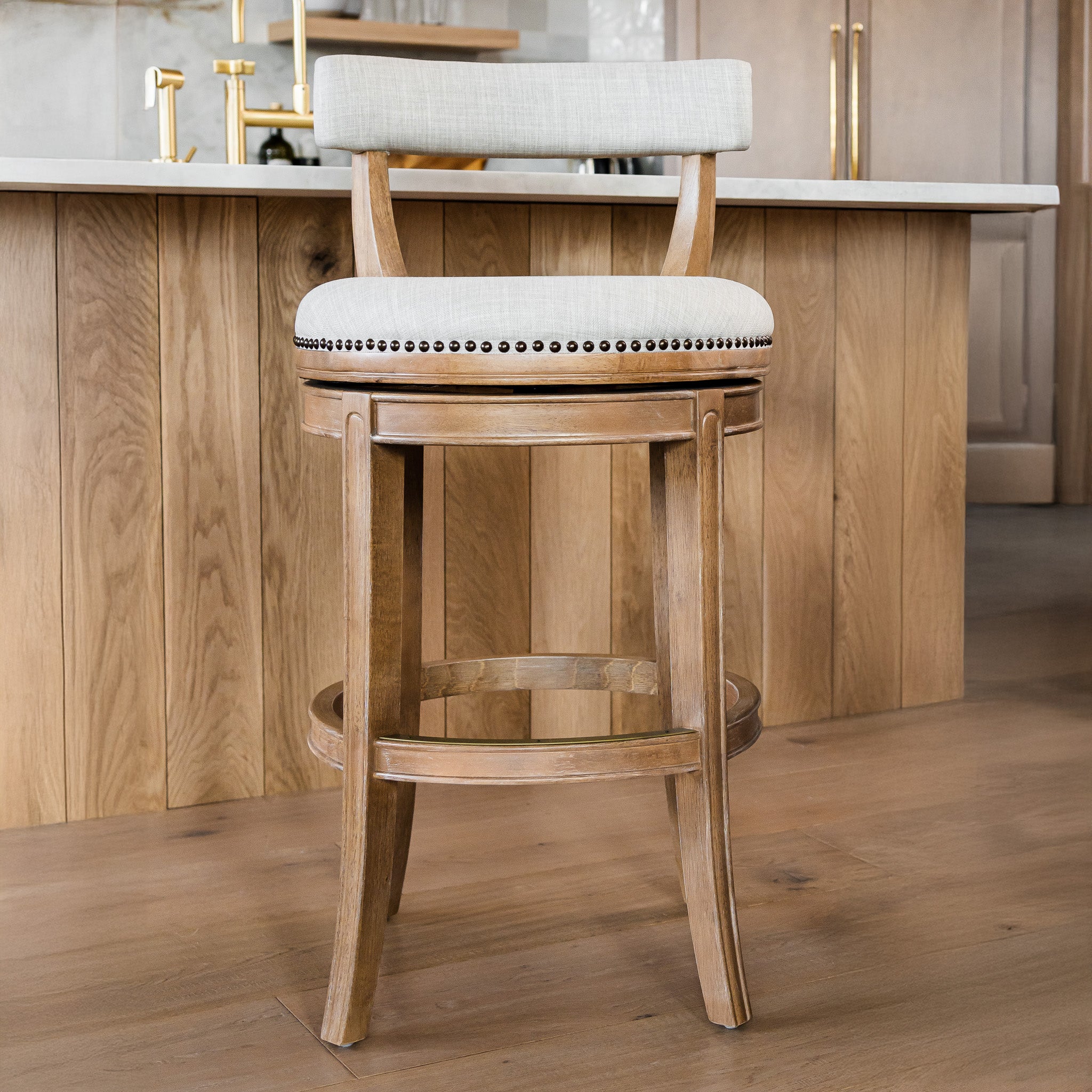 31" Alexander Bar Stool in Brown Finish with Natural Fabric Upholstery (Set of 4) in Stools by Maven Lane