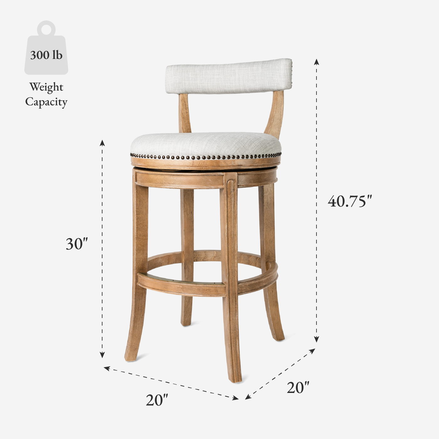 31" Alexander Bar Stool in Brown Finish with Natural Fabric Upholstery (Set of 4) in Stools by Maven Lane