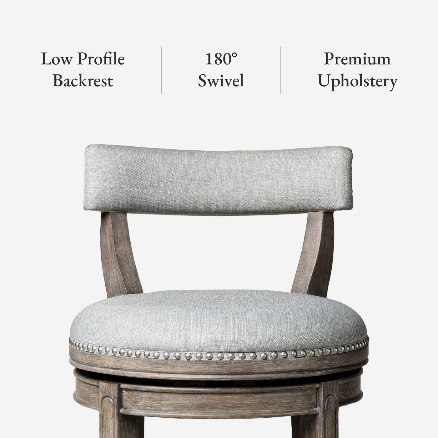 Alexander Bar Stool in Grey Finish with Grey Fabric Upholstery in Stools by Maven Lane