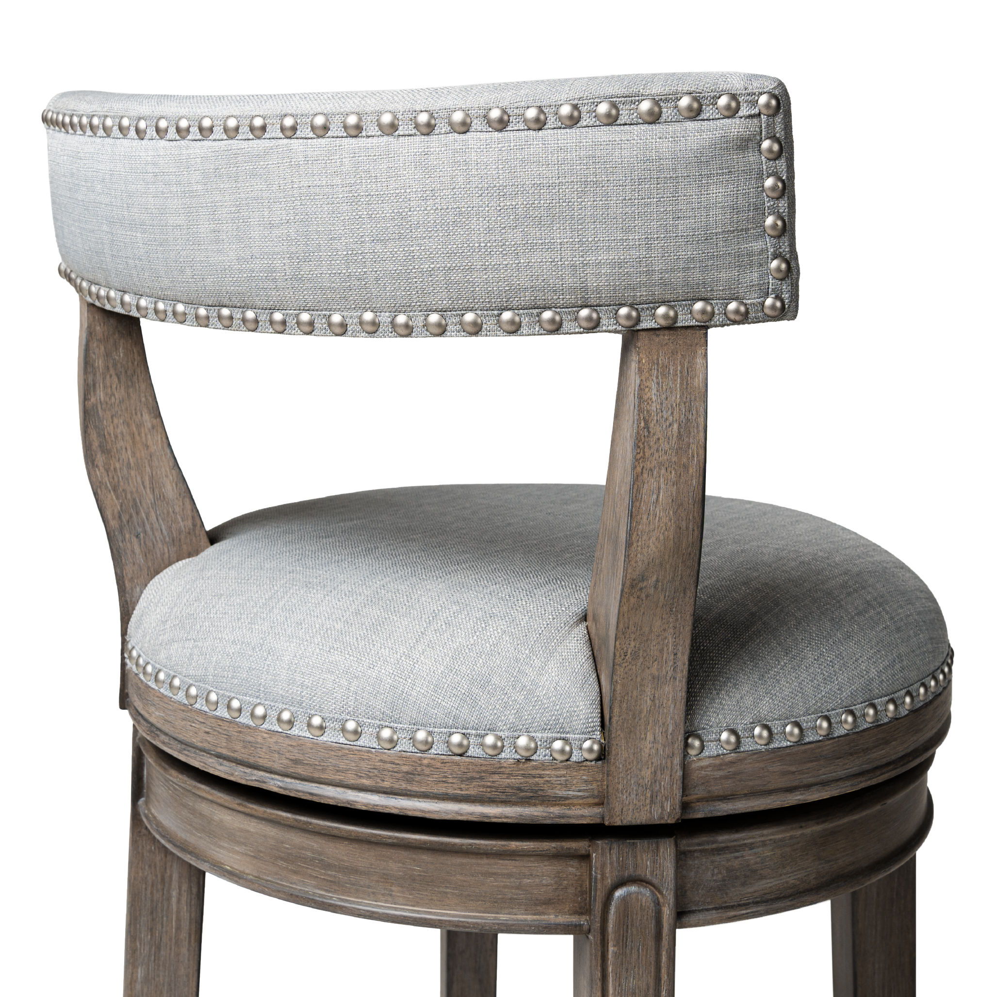 Alexander Bar Stool in Grey Finish with Grey Fabric Upholstery in Stools by Maven Lane